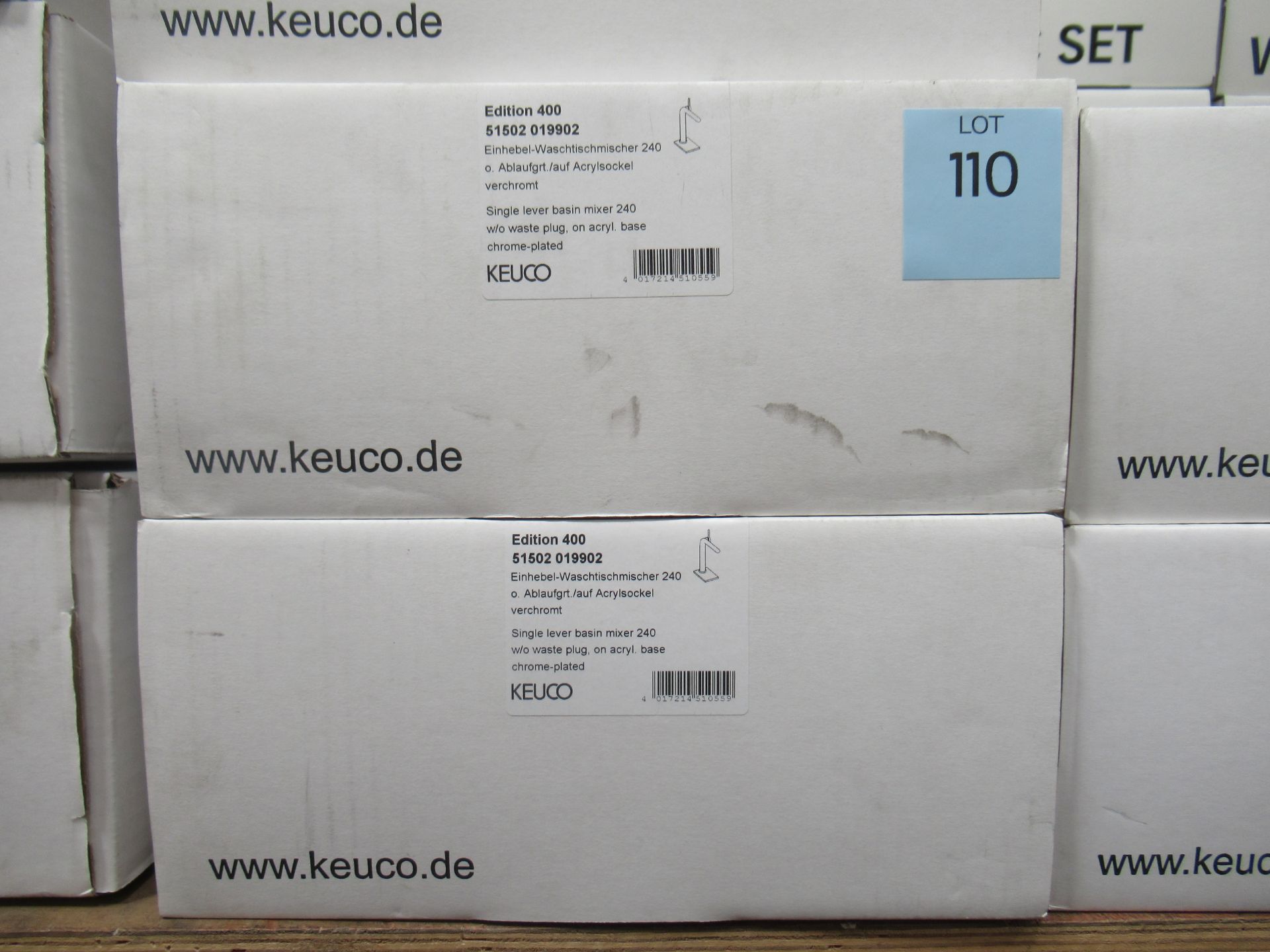 2 x Keuco Edition 400 Single Lever Basin Mixer 240-Tap, Chrome Plated, P/N 51502-019902