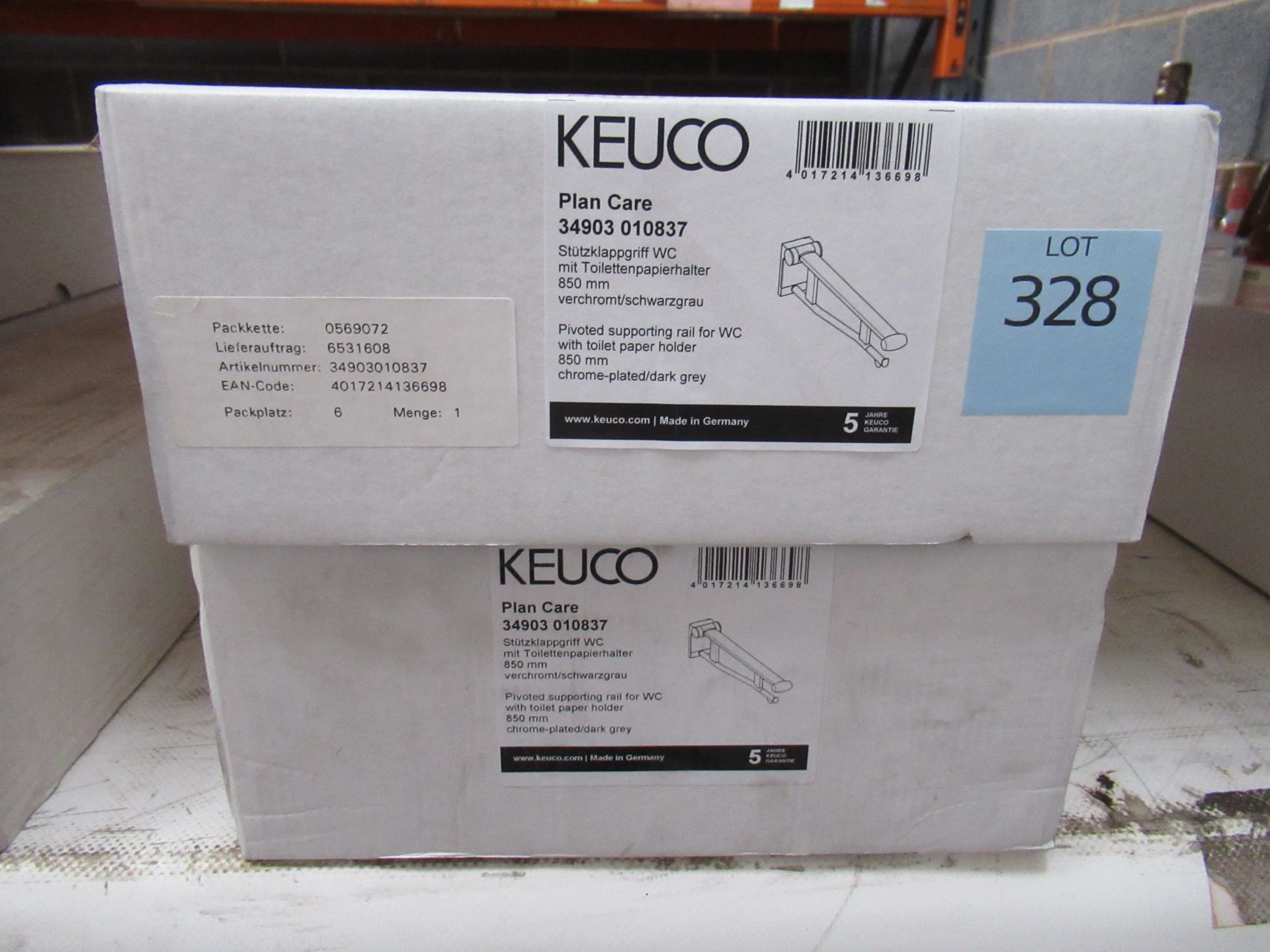 2 x Keuco Plan Care Pivoted Support Rail for W.C Chrome Plated/Dark Grey, P/N 34903-010837