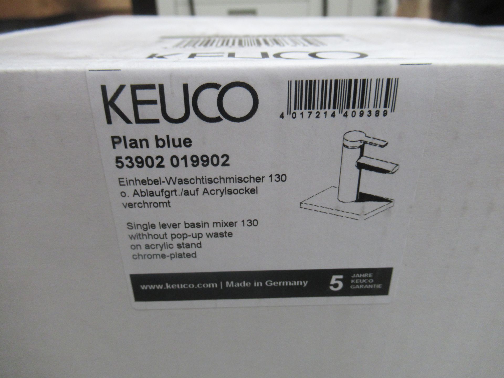 A Keuco Plan Blue - Single Lever Basin Mixer 130-Tap, Chrome Plated, P/N 53902-019902 - Image 2 of 3