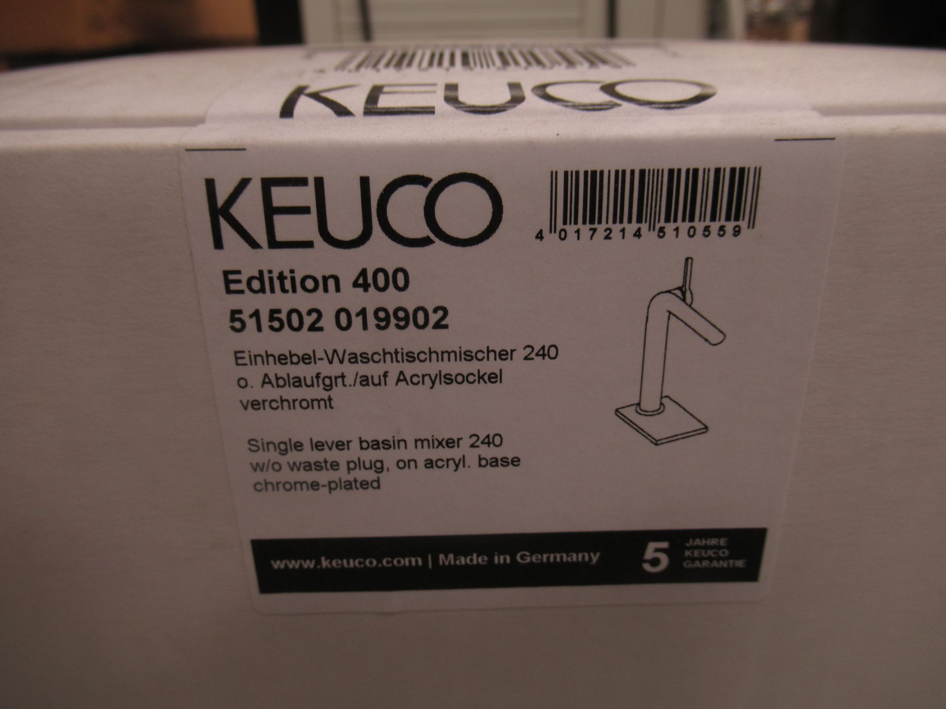 A Keuco Edition 400 Single Lever Basin Mixer 240-Tap, Chrome Plated, P/N 51502-019902 - Image 2 of 3