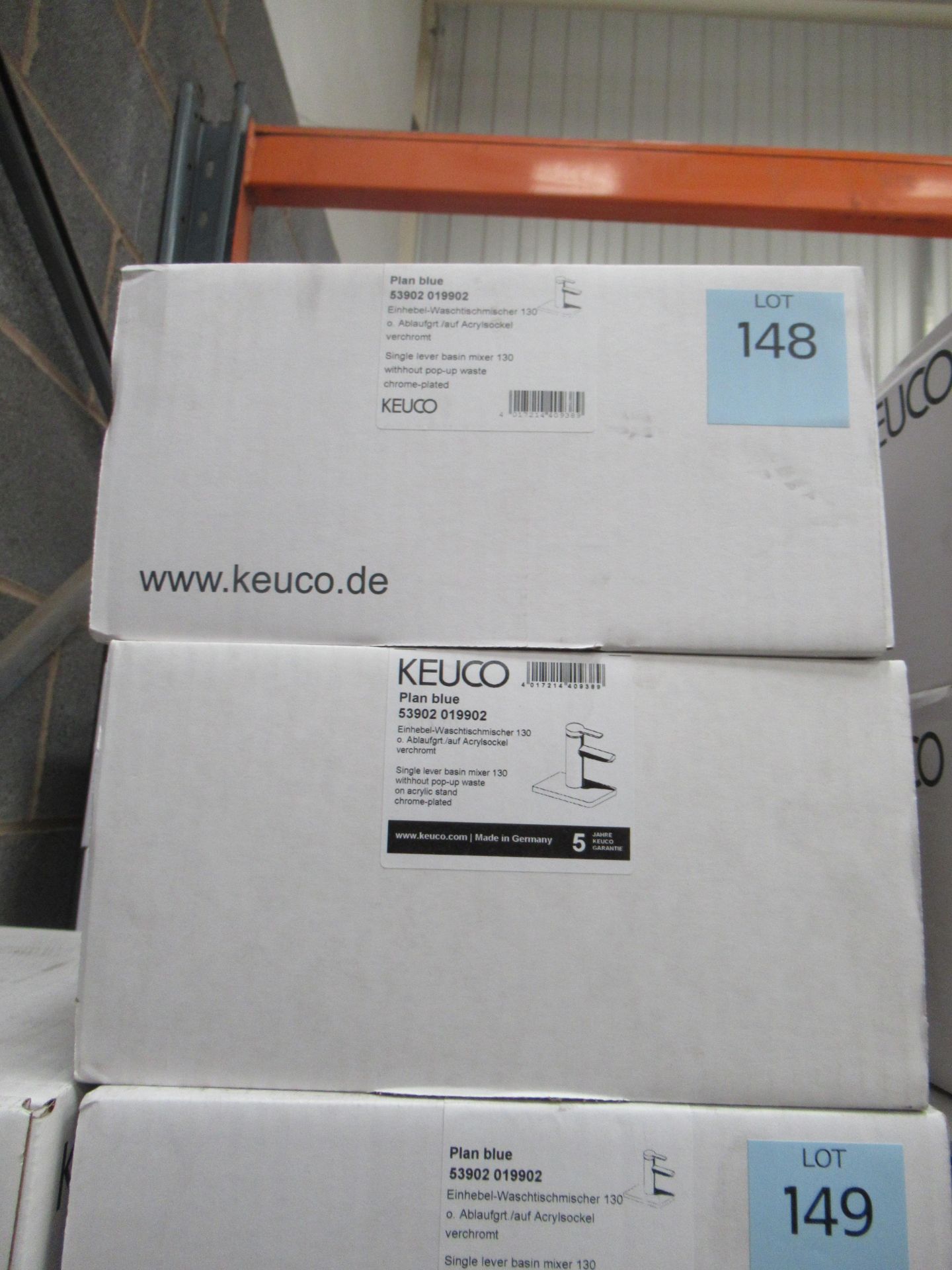 2 x Keuco Plan Blue - Single Lever Basin Mixer 130-Tap, Chrome Plated, P/N 53902-019902