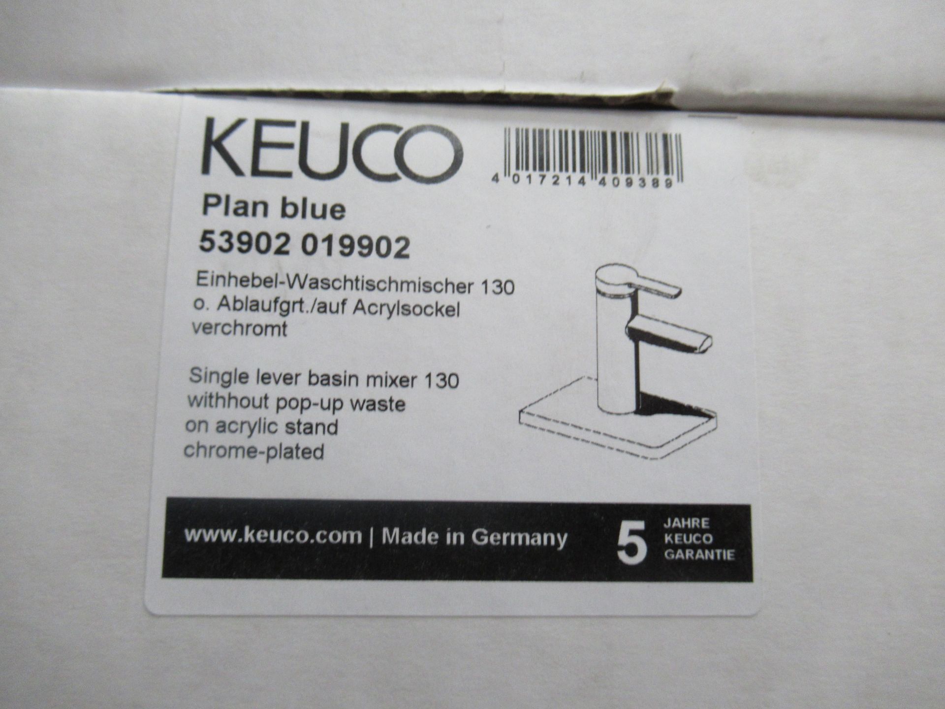 2 x Keuco Plan Blue - Single Lever Basin Mixer 130-Tap, Chrome Plated, P/N 53902-019902 - Image 2 of 3