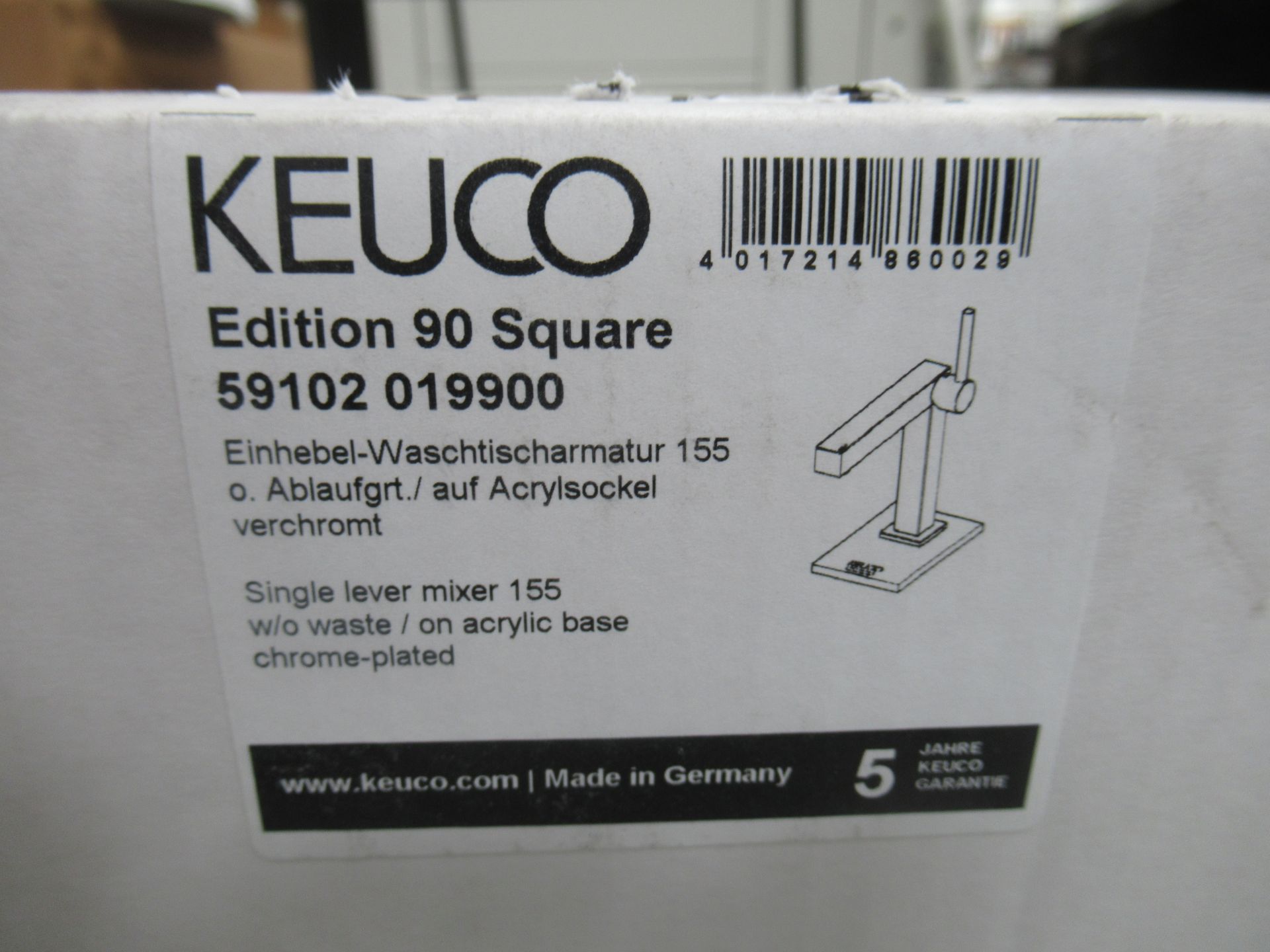 A Keuco Edition 90 Square- Single Lever Mixer 155-Tap, Chrome Plated, P/N 59102-019900 - Image 2 of 3