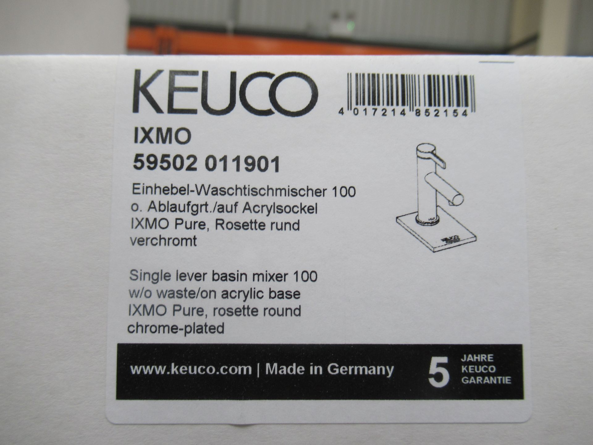 A Keuco IXMO Single Lever Basin Mixer 100-Tap, Chrome Plated, P/N 59502-011901 - Image 2 of 3
