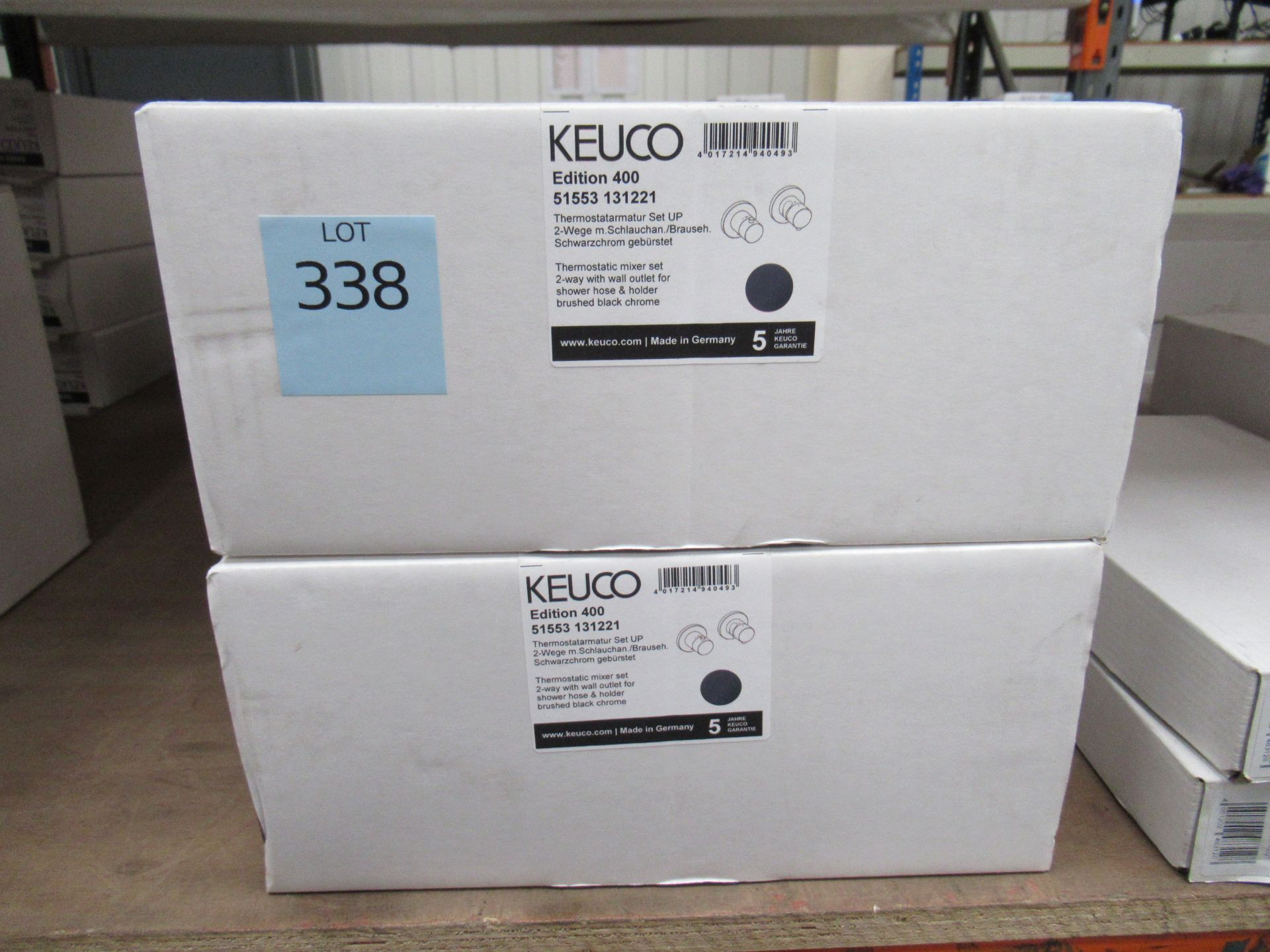 2 x Keuco Edition 400 thermostatic Mixer Sets Brushed Black Chrome, P/N 51553-131221
