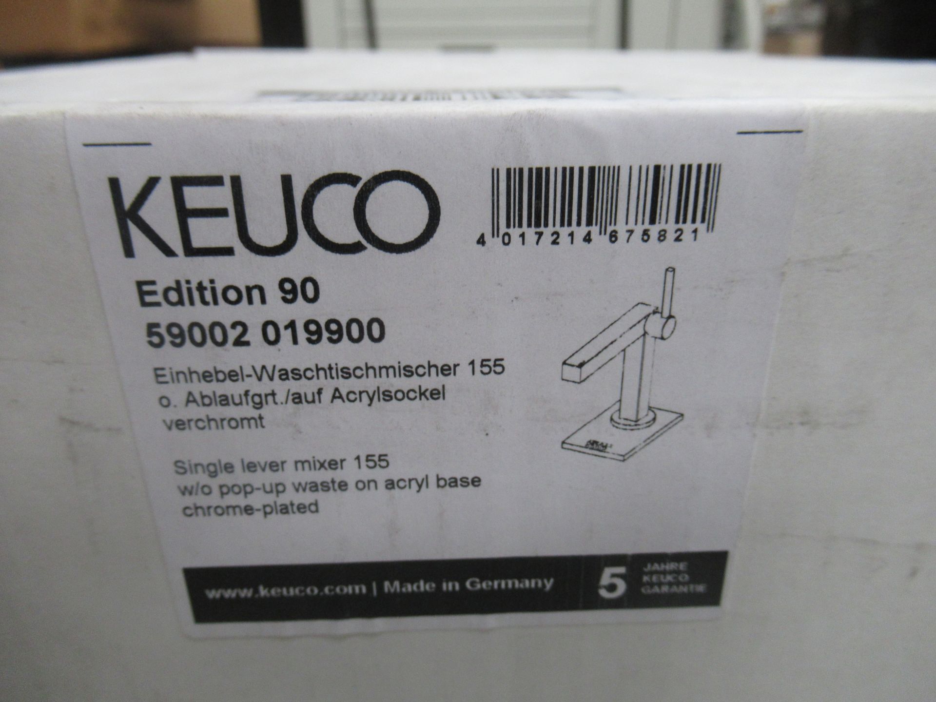 A Keuco Edition 90 Single Lever Basin Mixer 155-Tap, Chrome Plated, P/N 59002-019900 - Image 2 of 3