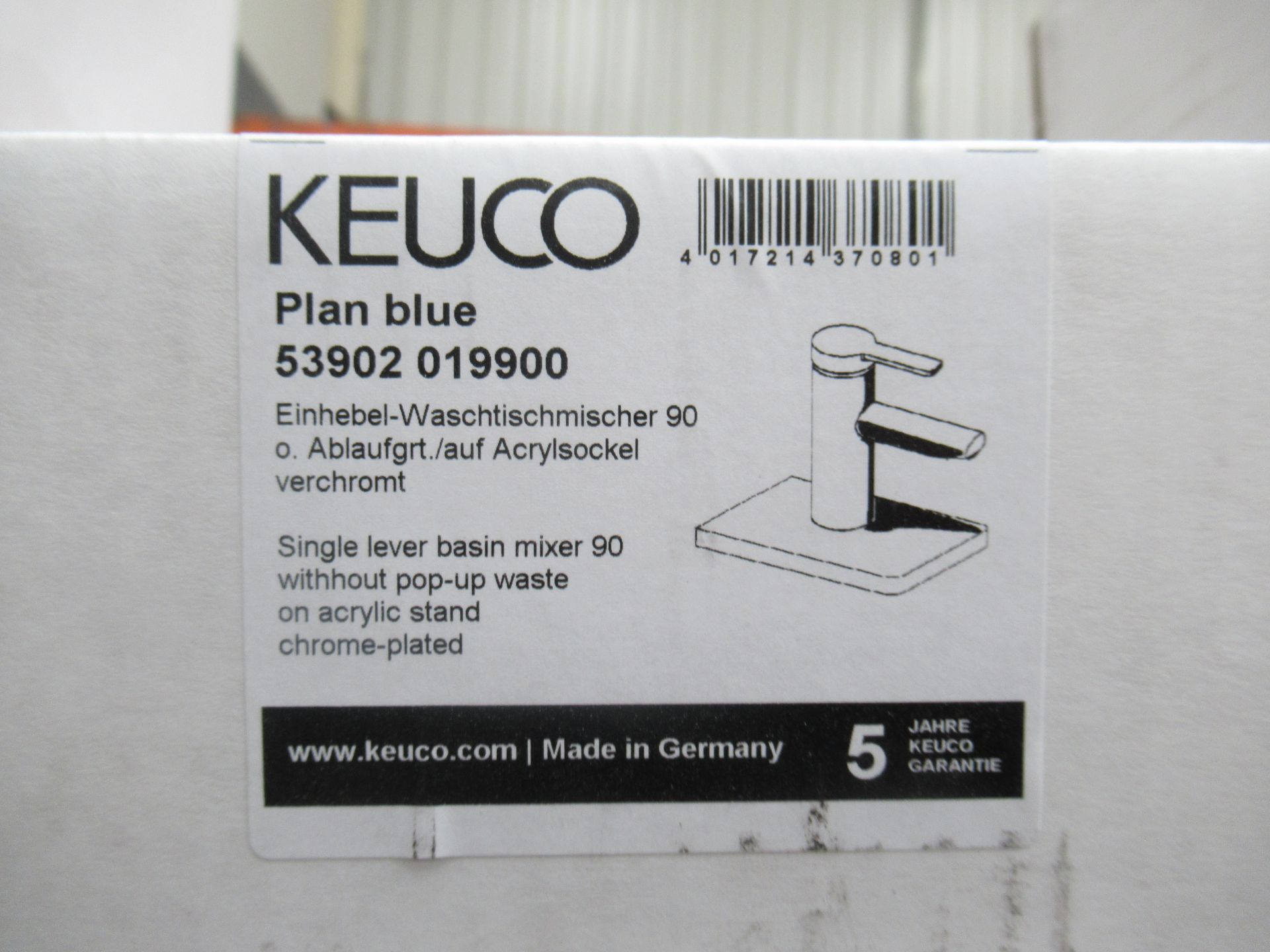 A Keuco Plan Blue - Single Lever Basin Mixer 90-Tap, Chrome Plated, P/N 53902-19900 - Image 2 of 3