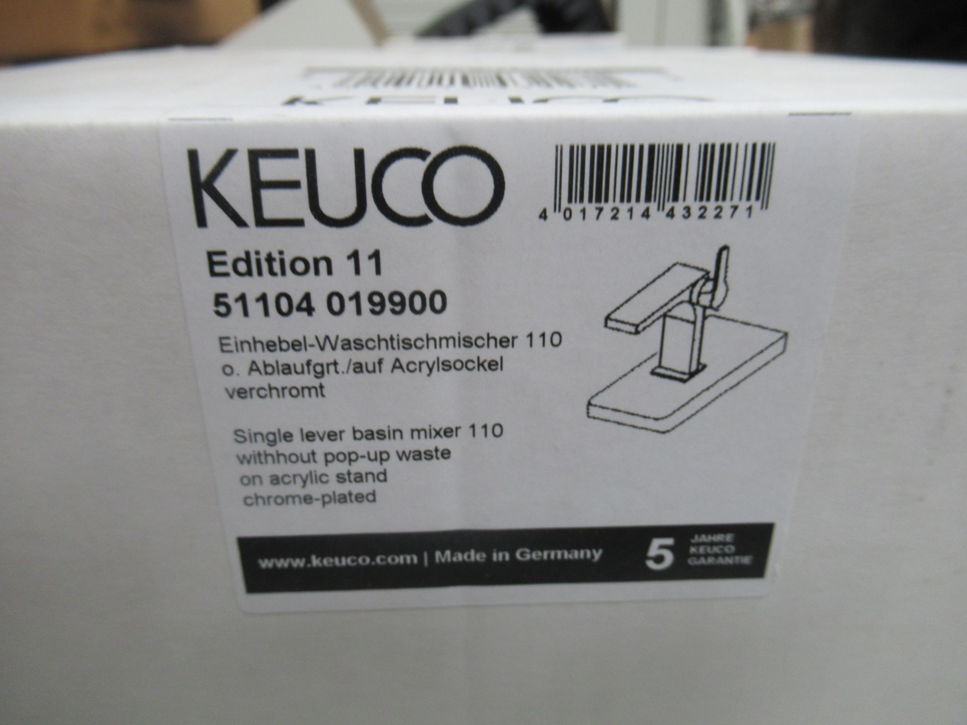 A Keuco Edition II Single Lever Basin Mixer 110-Tap, Chrome Plated, P/N 51104-019900 - Image 2 of 3