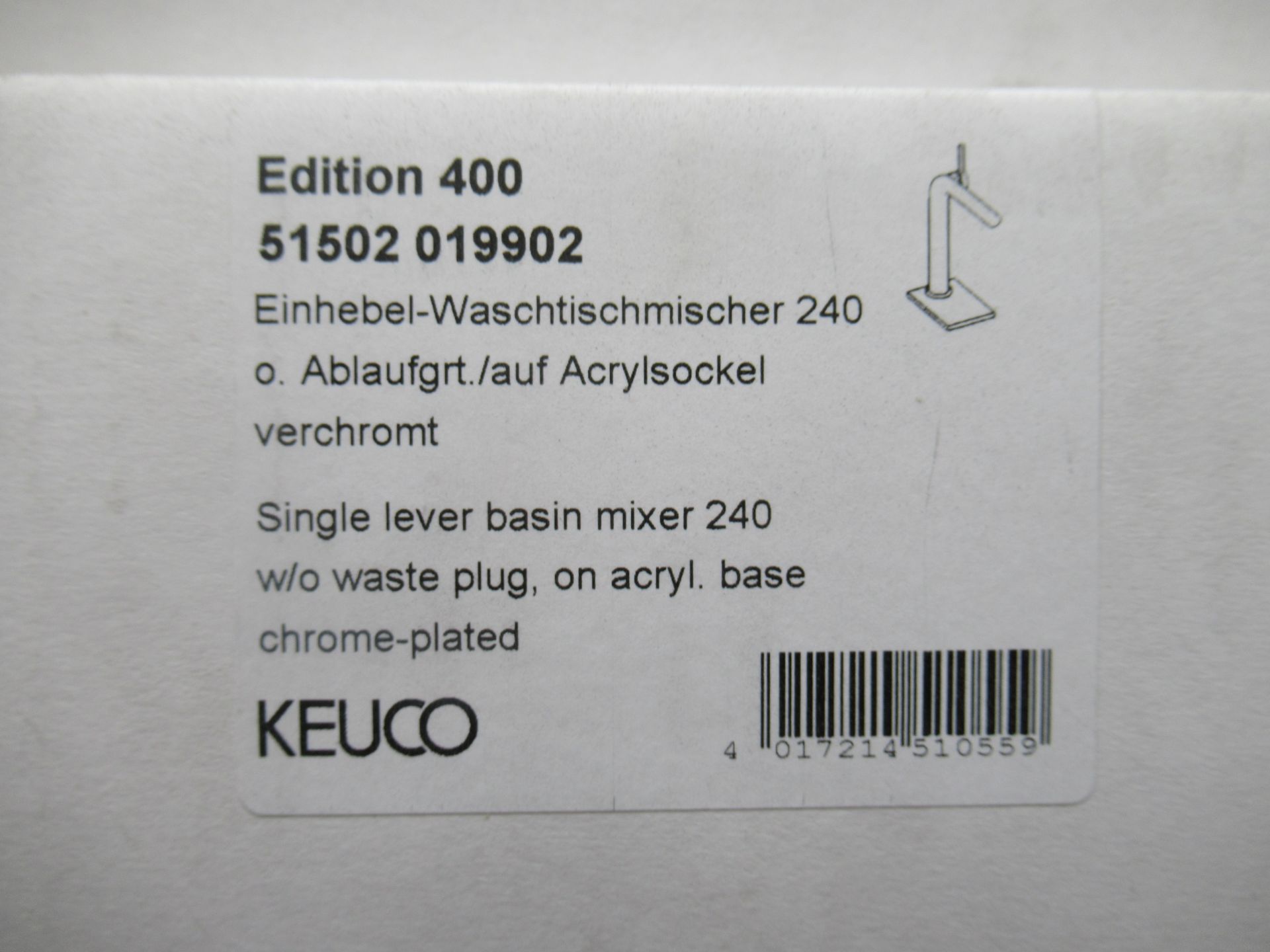 2 x Keuco Edition 400 Single Lever Basin Mixer 240-Tap, Chrome Plated, P/N 51502-019902 - Image 2 of 3
