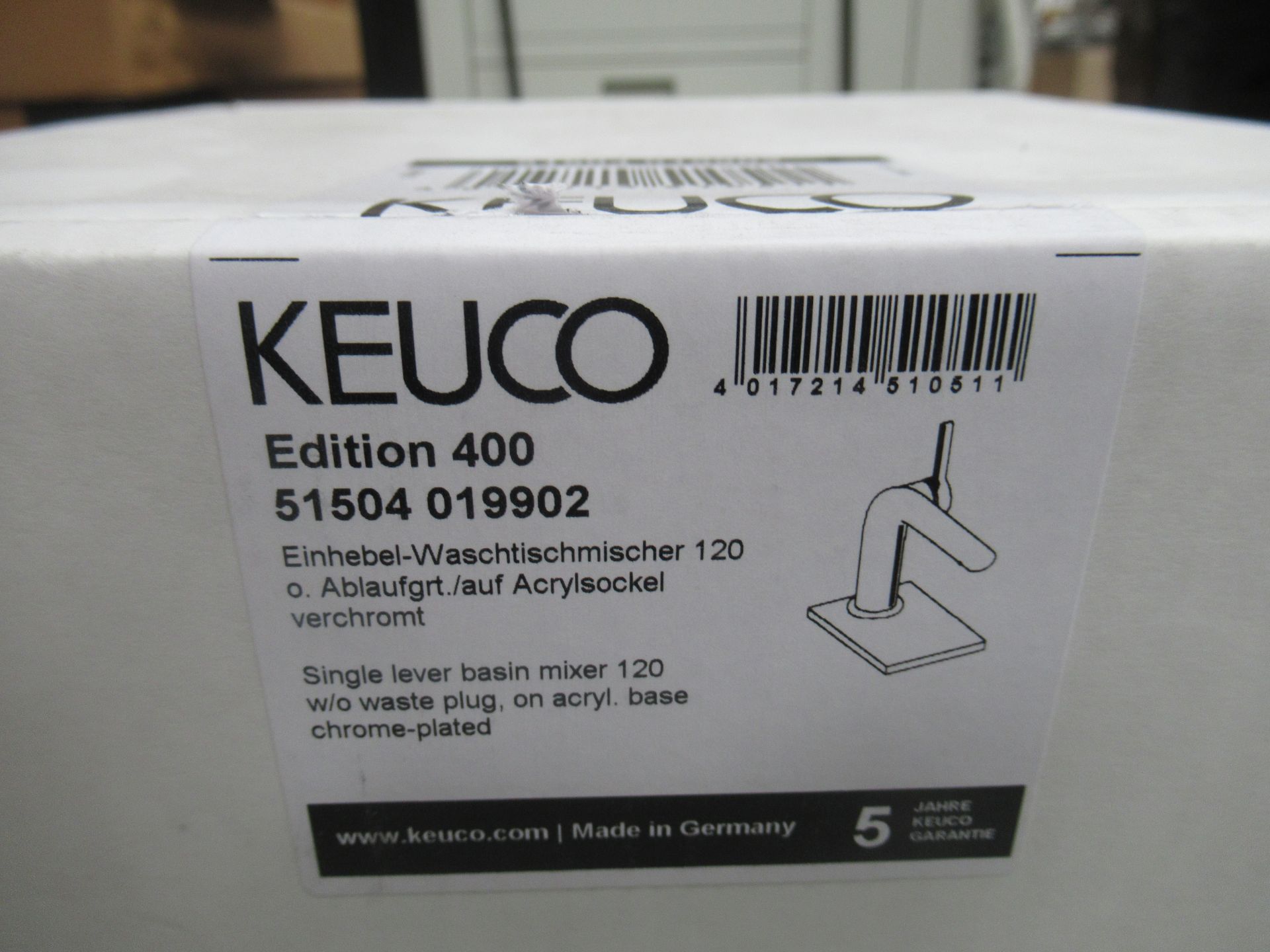 A Keuco Edition 400 Single Lever Basin Mixer 120- Tap, Chrome Plated, P/N 51504-019902 - Image 2 of 3