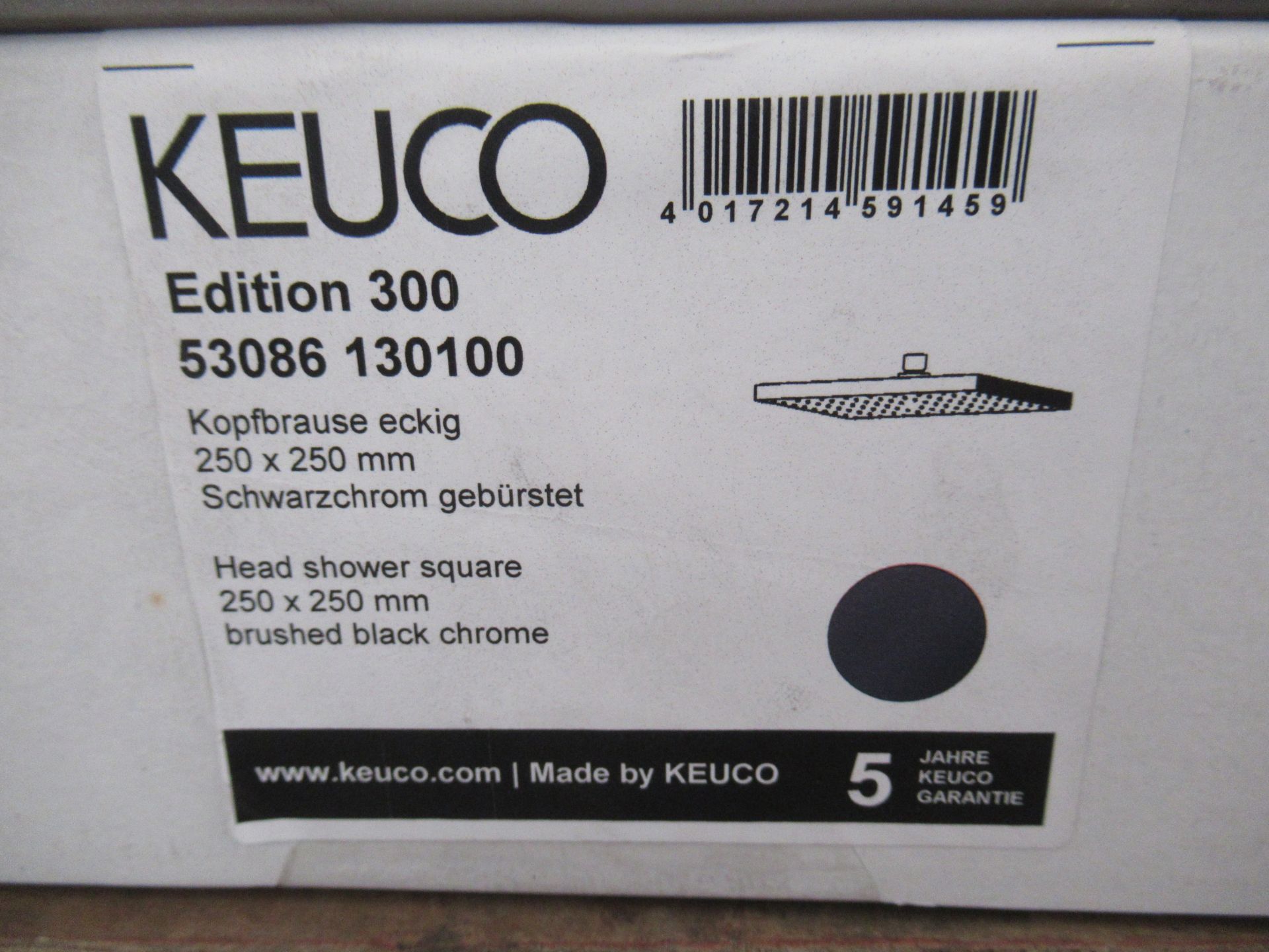 A Keuco Editon 300 Shower Head Square Brushed Black Chrome, P/N 53086-130100