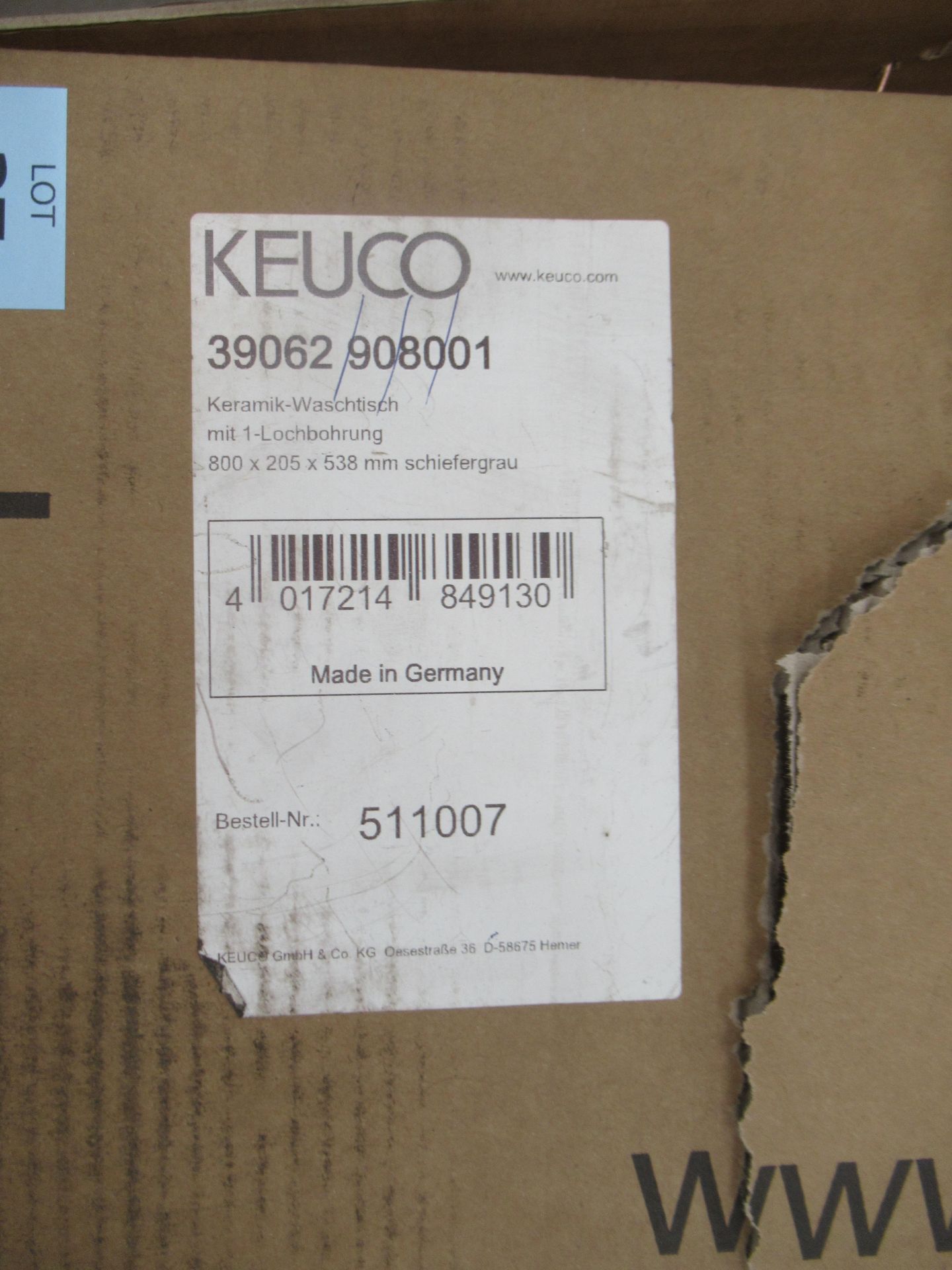 Keuco Edition 90 Ceramic Wash Basin (Slate)