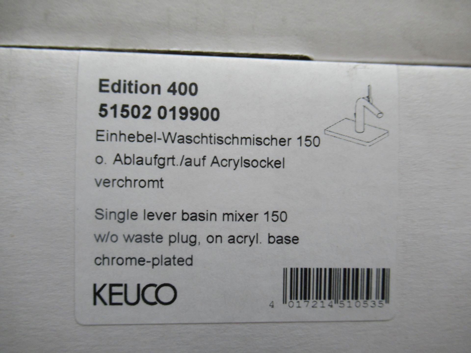 2 x Keuco Edition 400 Single Lever Basin Mixer 150-Tap, Chrome Plated, P/N 51502-019900 - Image 2 of 3