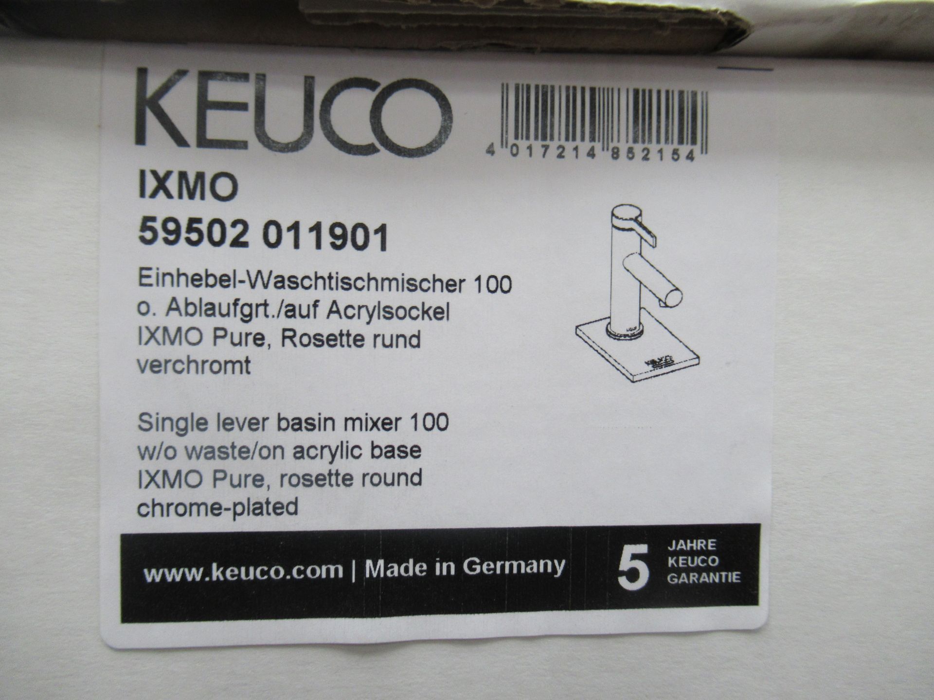 2 x Keuco IXMO Single Lever Basin Mixer 100-Tap, Chrome Plated, P/N 59502-011901 - Image 2 of 3