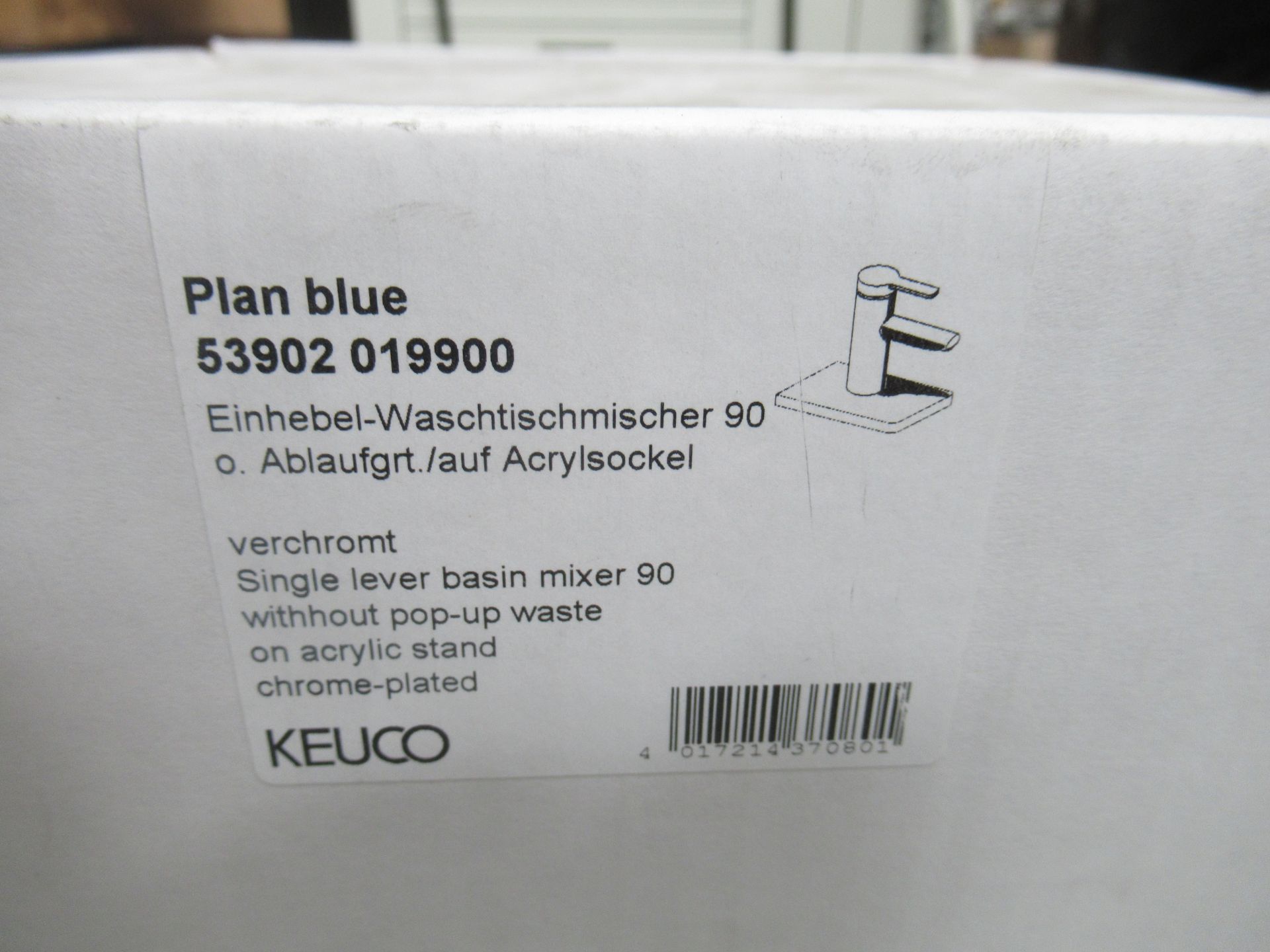 A Keuco Plan Blue - Single Lever Basin Mixer 90-Tap, Chrome Plated, P/N 53902-19900 - Image 2 of 3