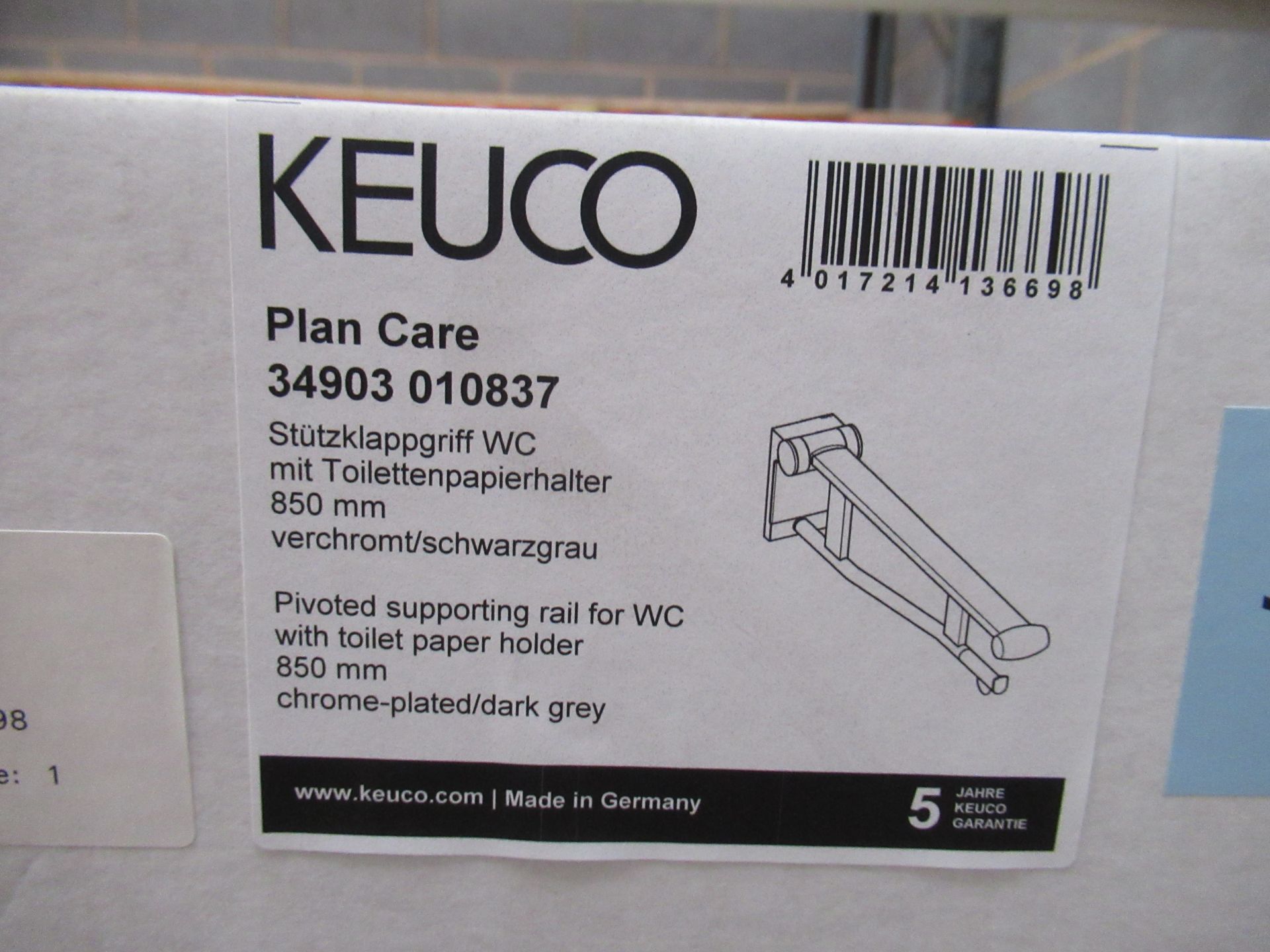 2 x Keuco Plan Care Pivoted Support Rail for W.C Chrome Plated/Dark Grey, P/N 34903-010837 - Image 2 of 2