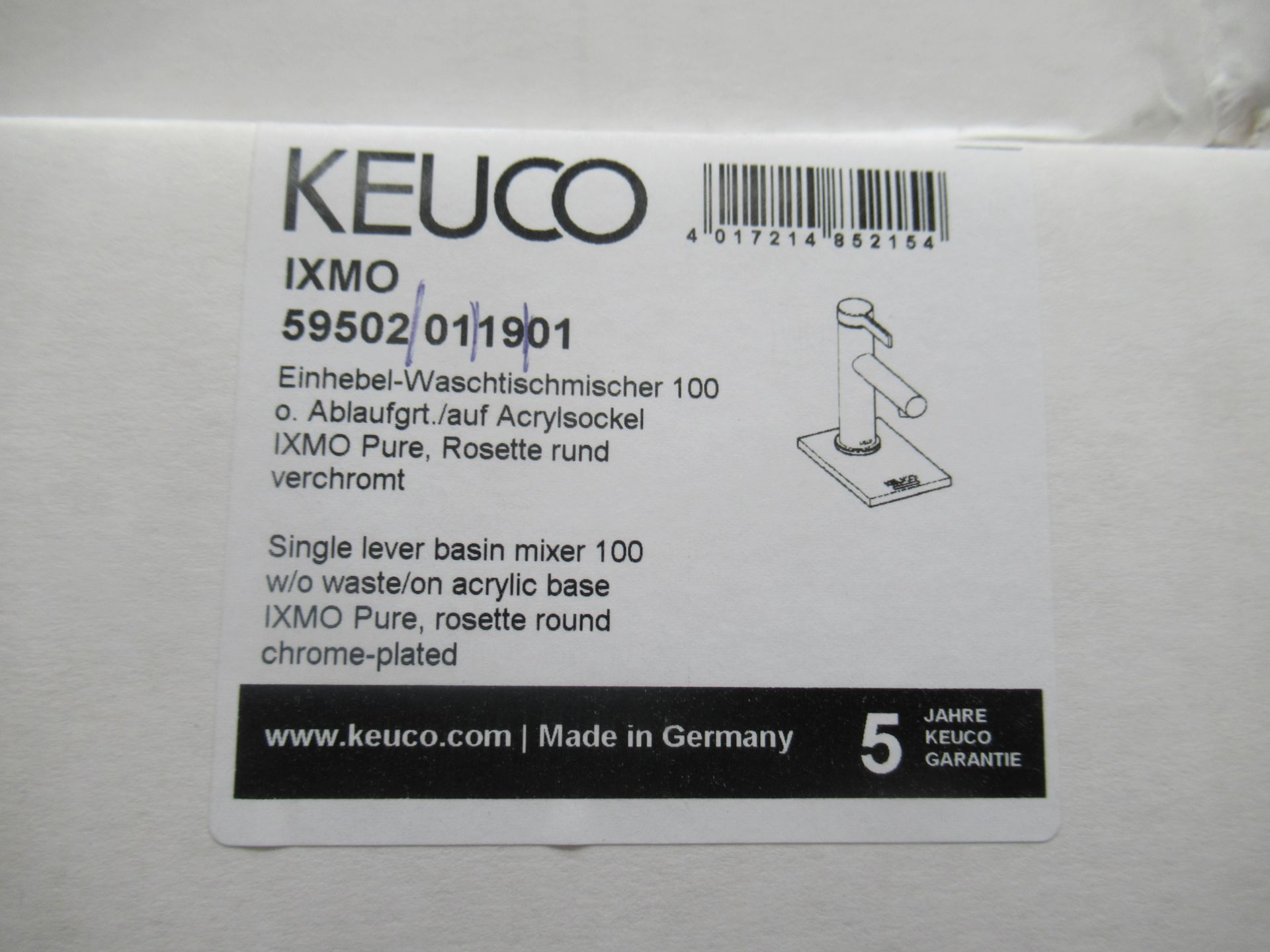 A Keuco IXMO Single Lever Basin Mixer 100-Tap, Chrome Plated, P/N 59502-011901 - Bild 2 aus 3