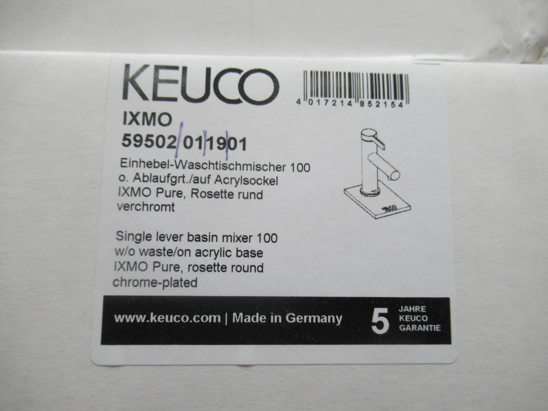 A Keuco IXMO Single Lever Basin Mixer 100-Tap, Chrome Plated, P/N 59502-011901 - Image 2 of 3