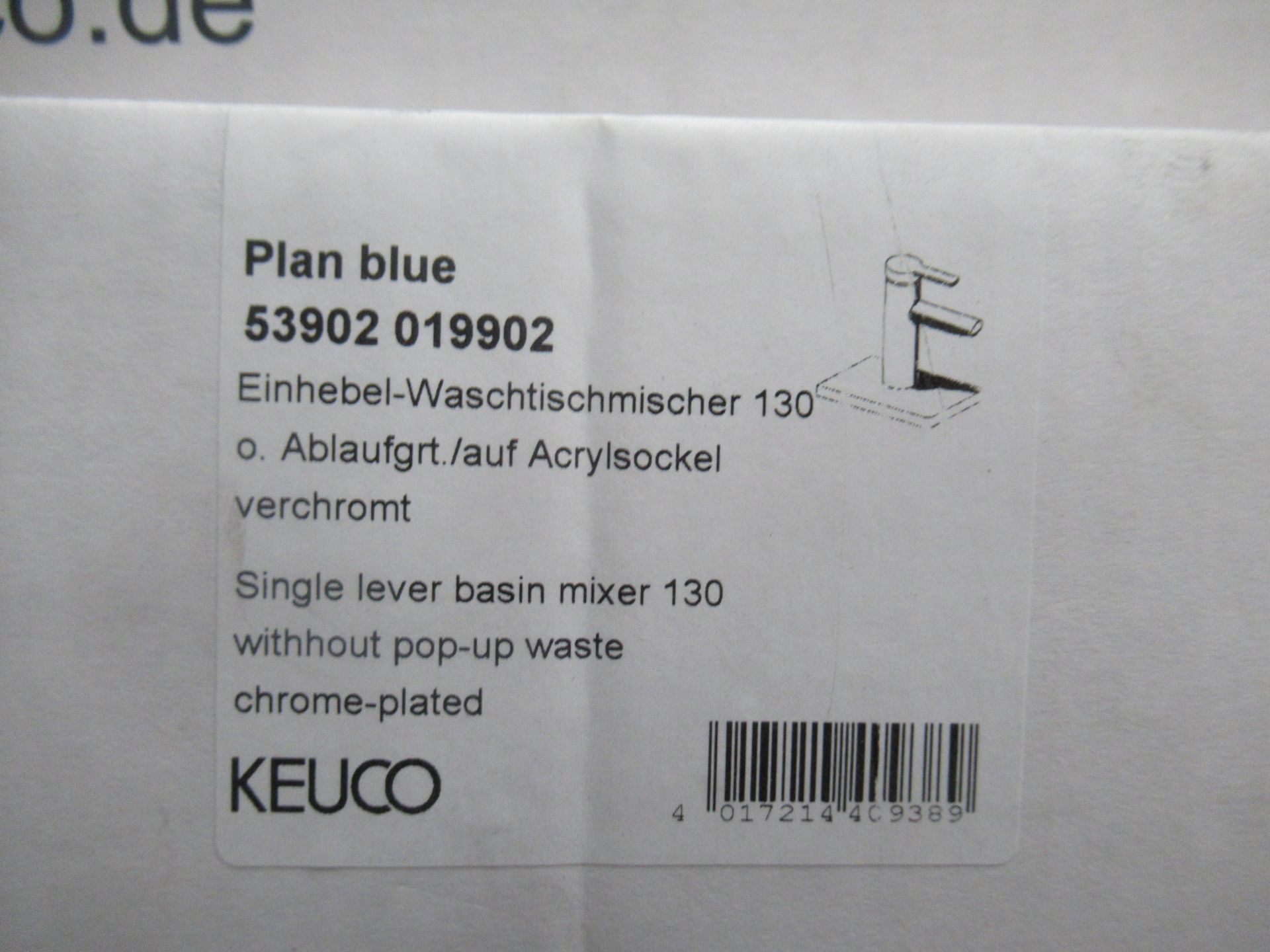 2 x Keuco Plan Blue - Single Lever Basin Mixer 130-Tap, Chrome Plated, P/N 53902-019902 - Image 2 of 3