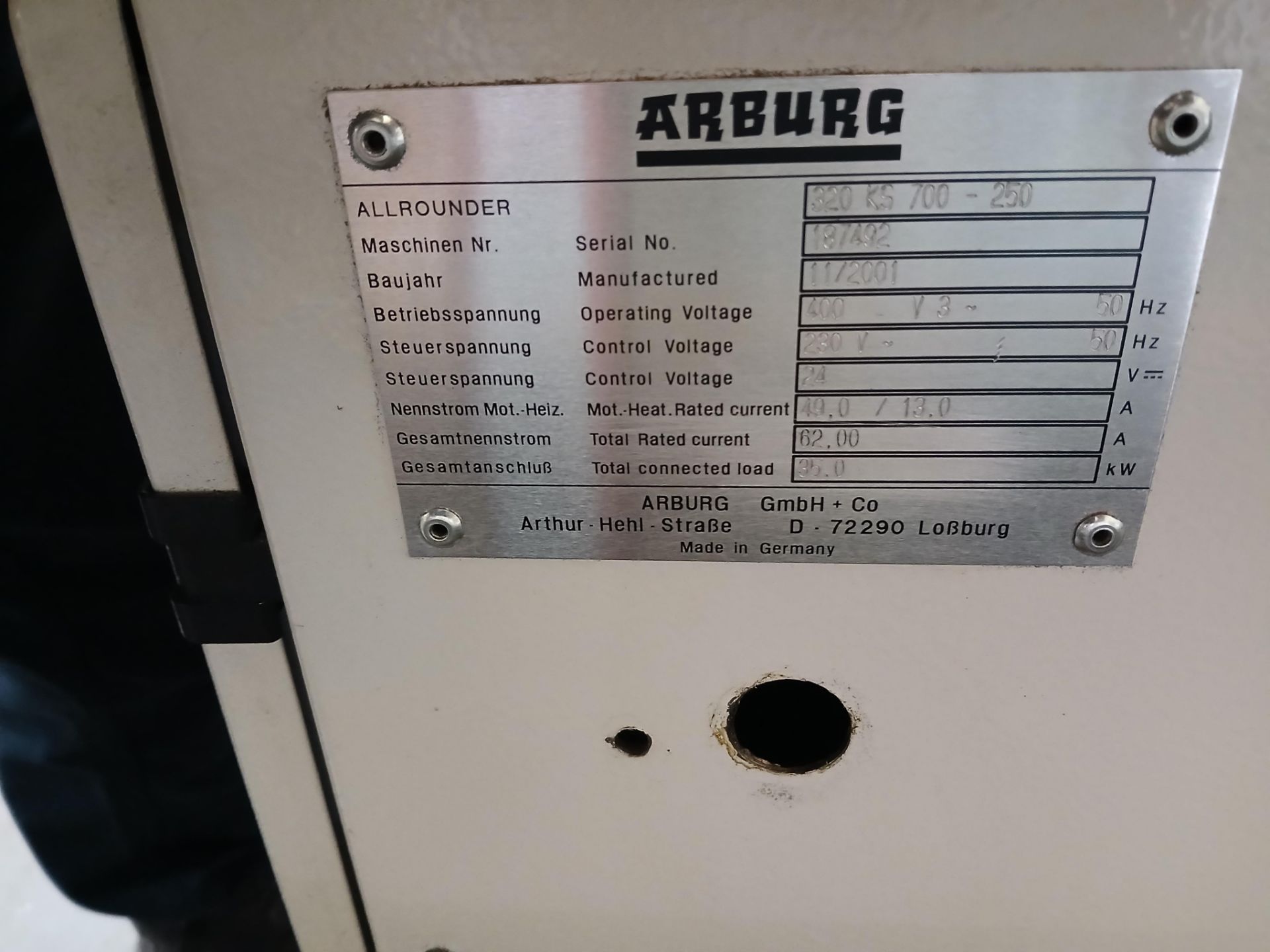 Arburg allrounder 320 KS700-250 plastic injection moulder Serial number 187492 (2001) with Summit - Image 7 of 8