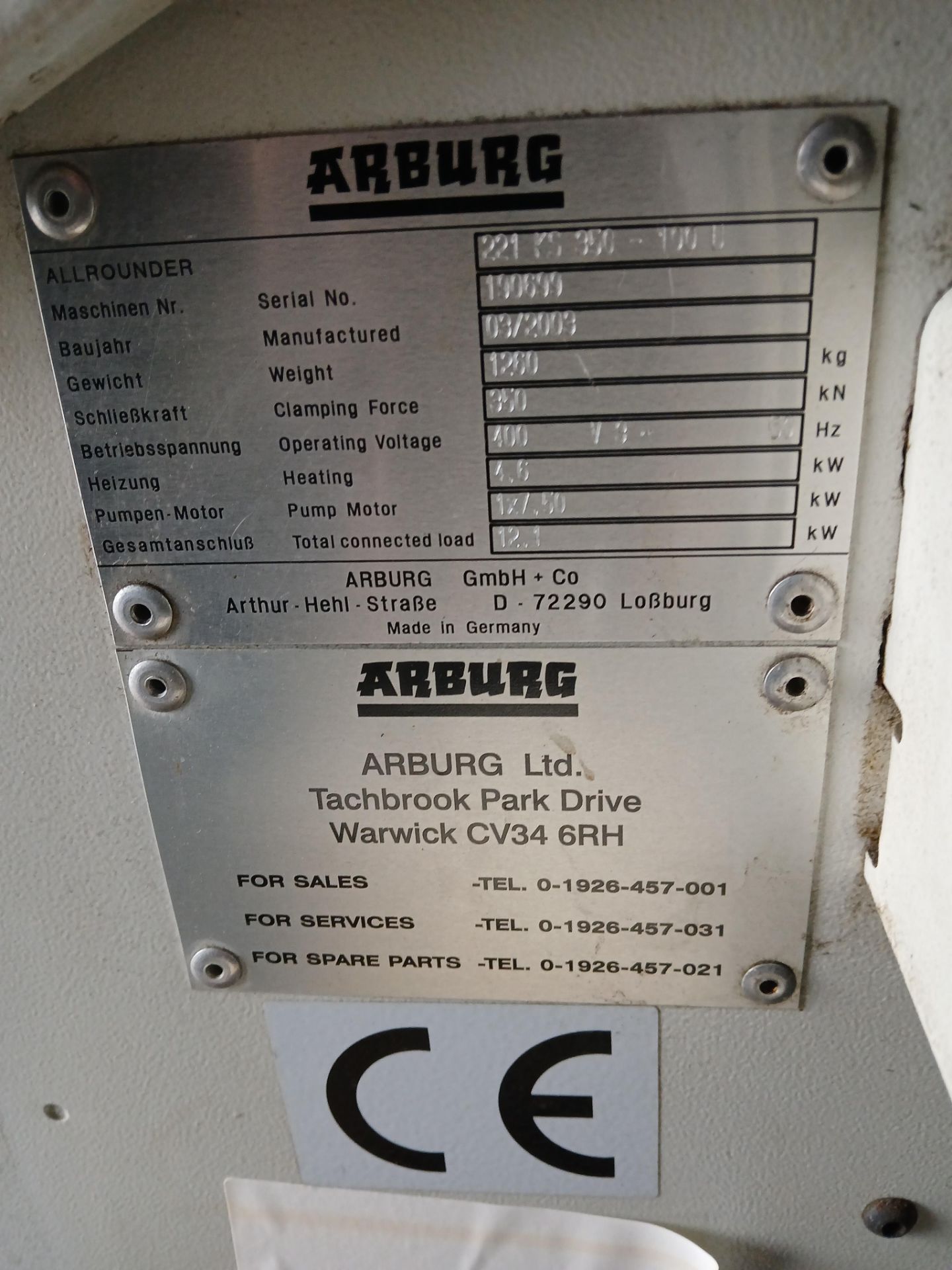 Arburg allrounder 221K 350-100 plastic injection moulder Serial number 190699 (2003) with Stougard - Image 7 of 7
