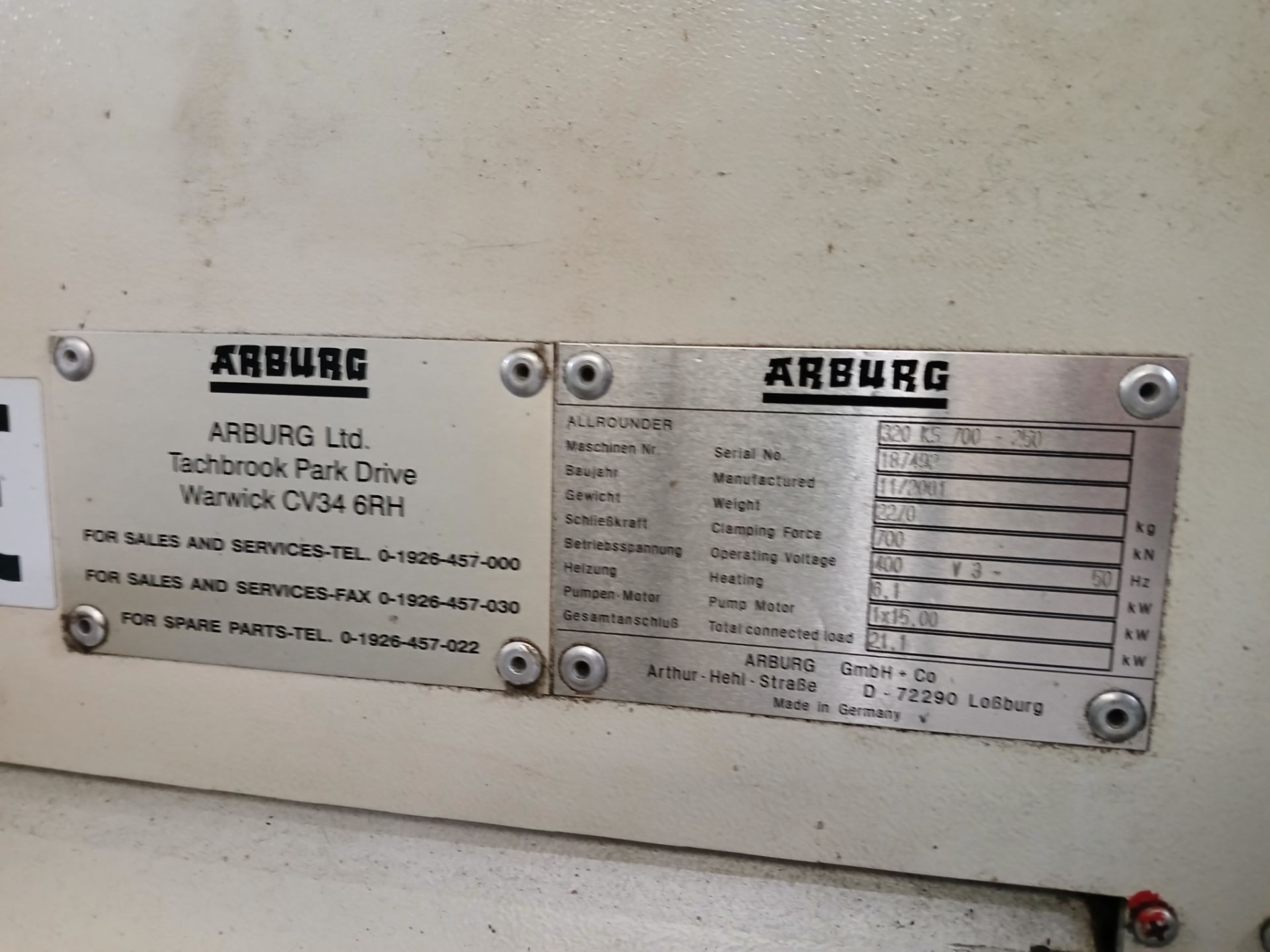 Arburg allrounder 320 KS700-250 plastic injection moulder Serial number 187492 (2001) with Summit - Image 8 of 8