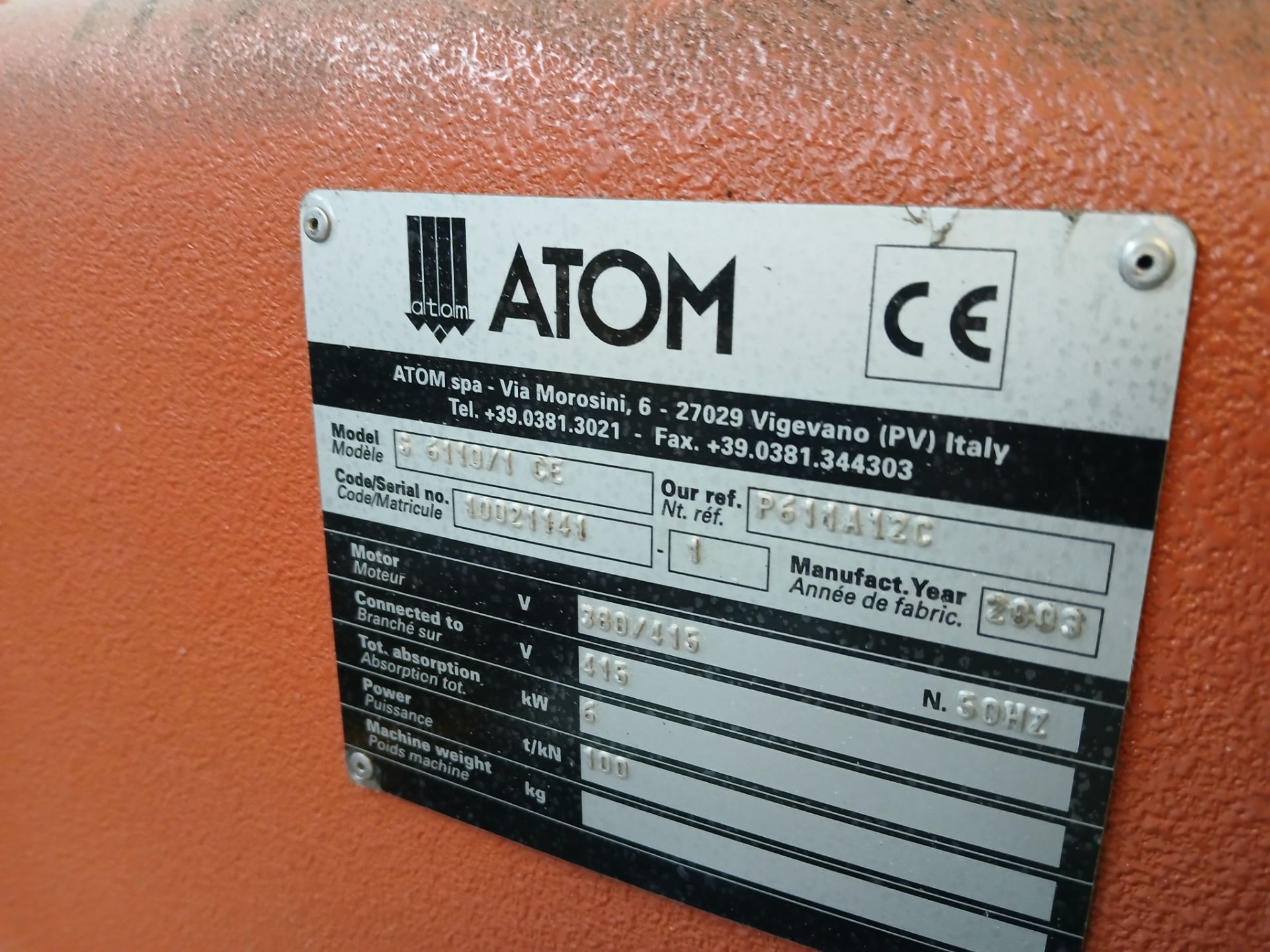 Atom S 61107CE Press Serial number 10021141 (2003), 1.6m capacity, overall dimensions 2m(w) x 2.4(d) - Image 4 of 5