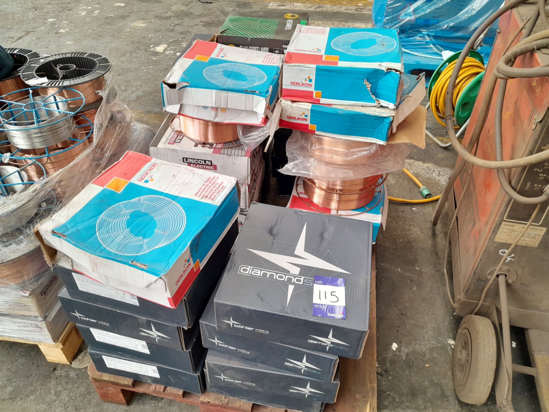 Large quantity of assorted welding wire to pallet