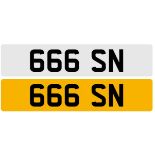 Cherished registration number.: 666 SN An administration fee of £80 + VAT will be added to the