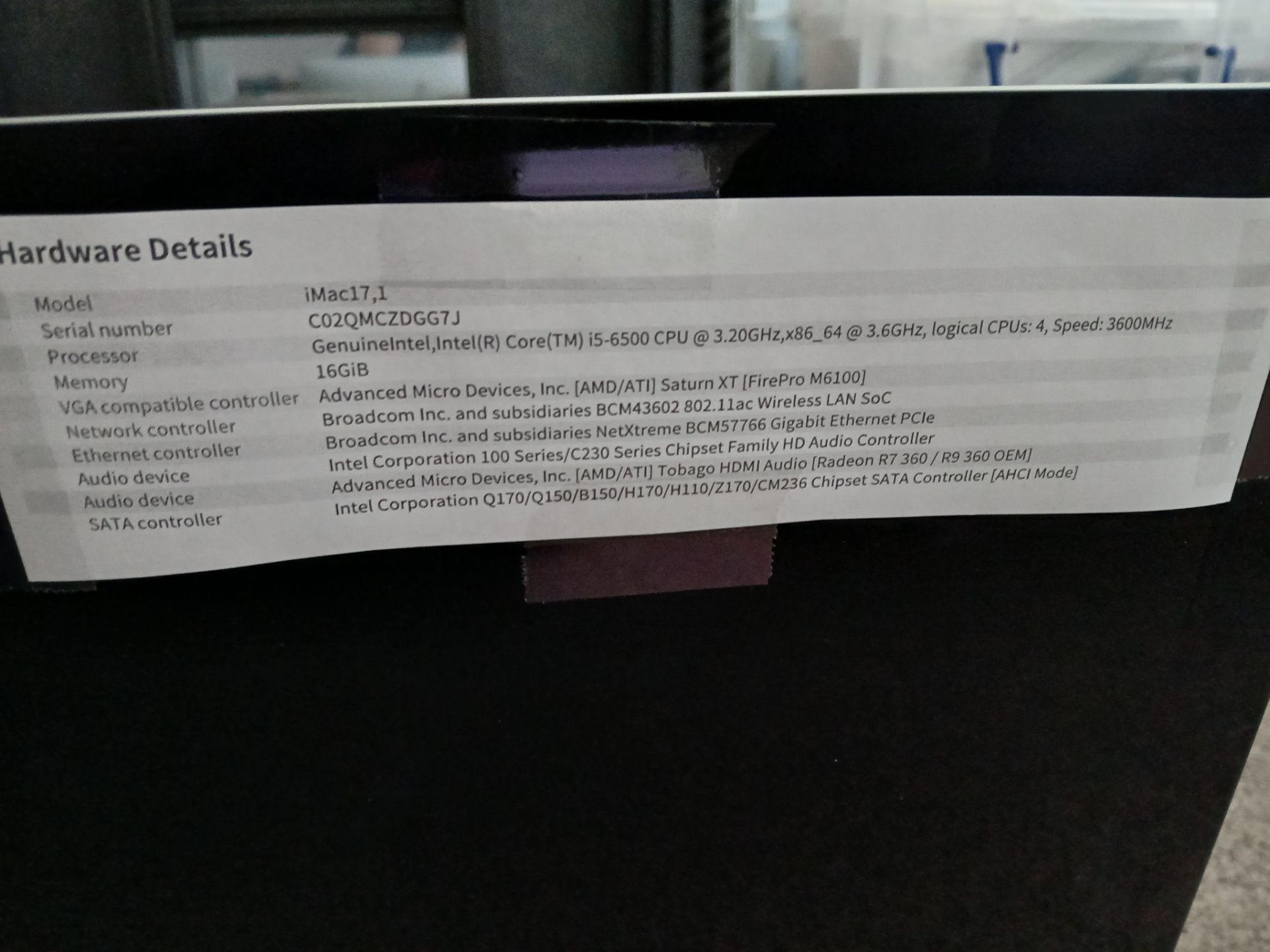 Apple iMac (Retina 5K, 27”, Late 2015) with Power Cable, Keyboard and Mouse, Serial Number - Image 3 of 3