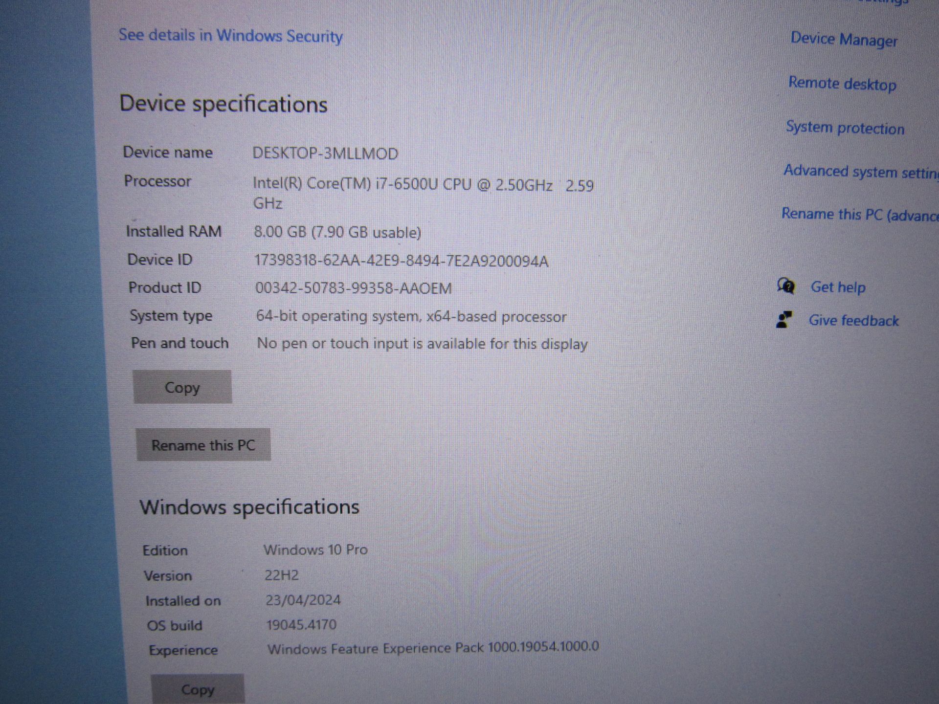 HP Probook 470 G3, Intel core i7-6500U, 8GB Ram, San Disk SD8SN8U 256GB, Windows 10 Pro, with - Bild 3 aus 6