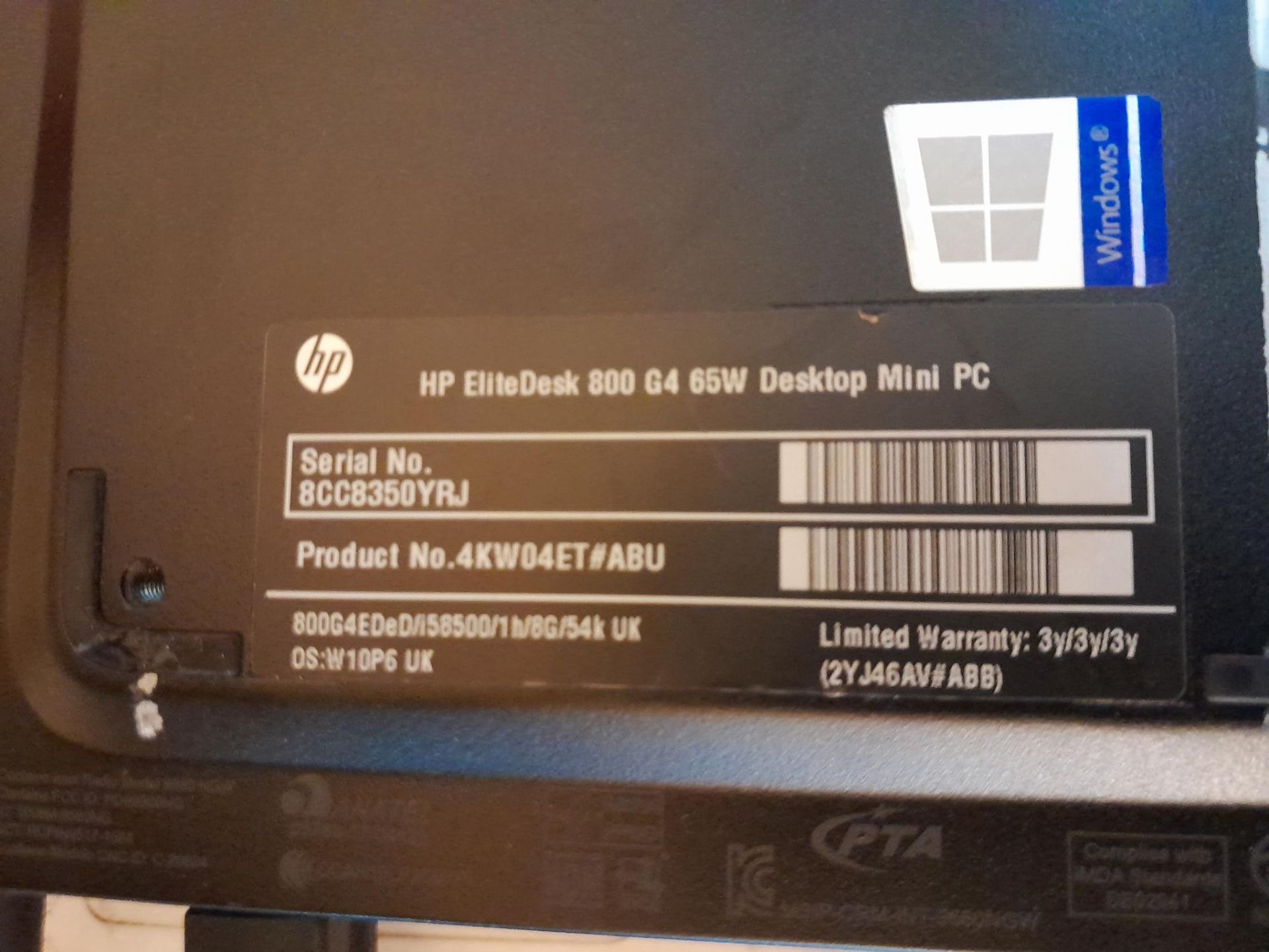 HP EliteDesk 800 G4 65W Mini PC, Intel Core i5-8500, 8GB RAM, 1 TB HDD, with power supply, ( - Image 2 of 5