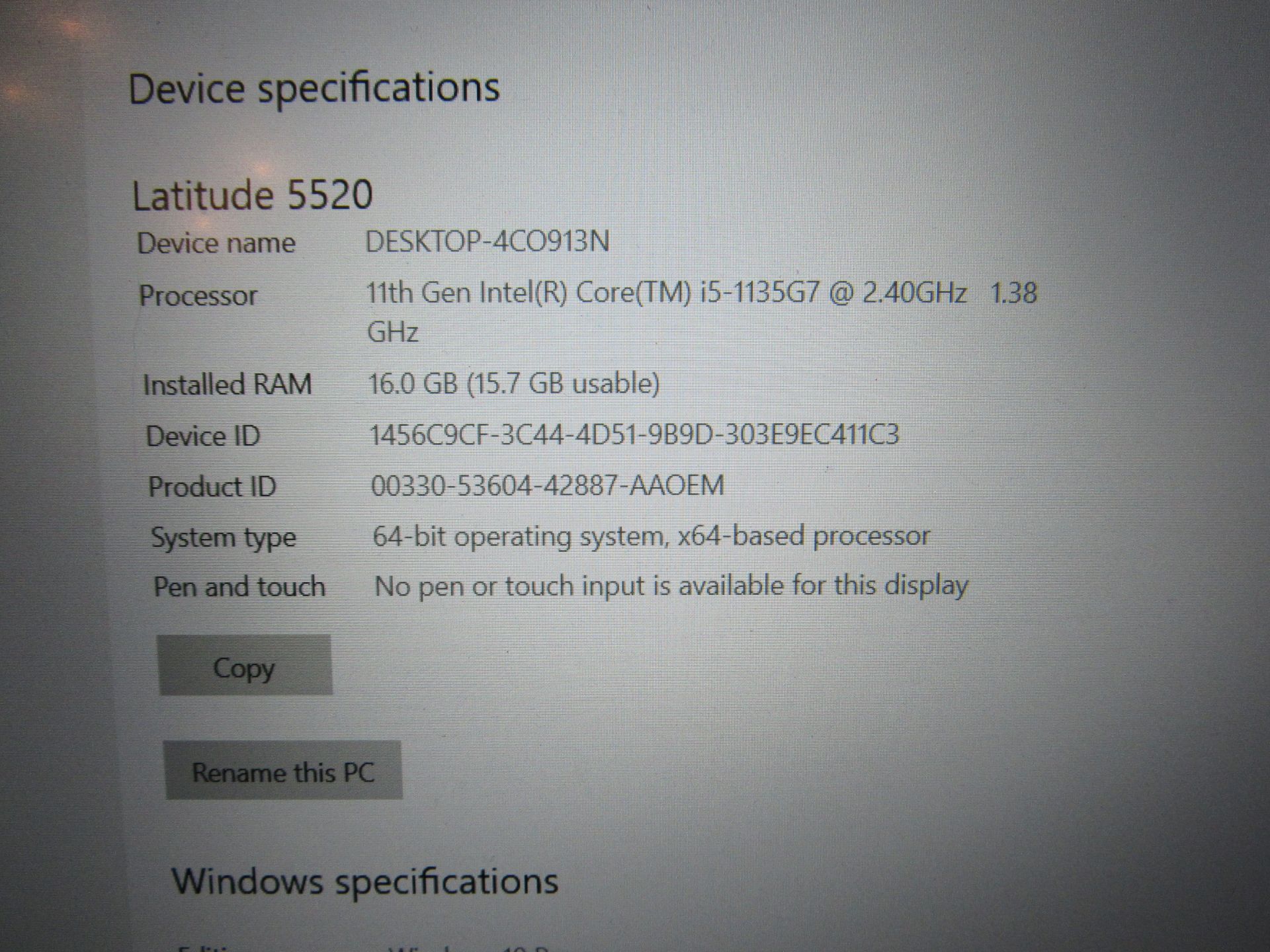 Dell Latitude 5520, Intel I5-1135G7, 16GB RAM, Samsung NVMe 256GB Drive, Win 10 Pro (no charger) ( - Bild 6 aus 12