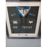 Framed and Signed Ospreys XL Rugby Shirt (Located in Stockport)