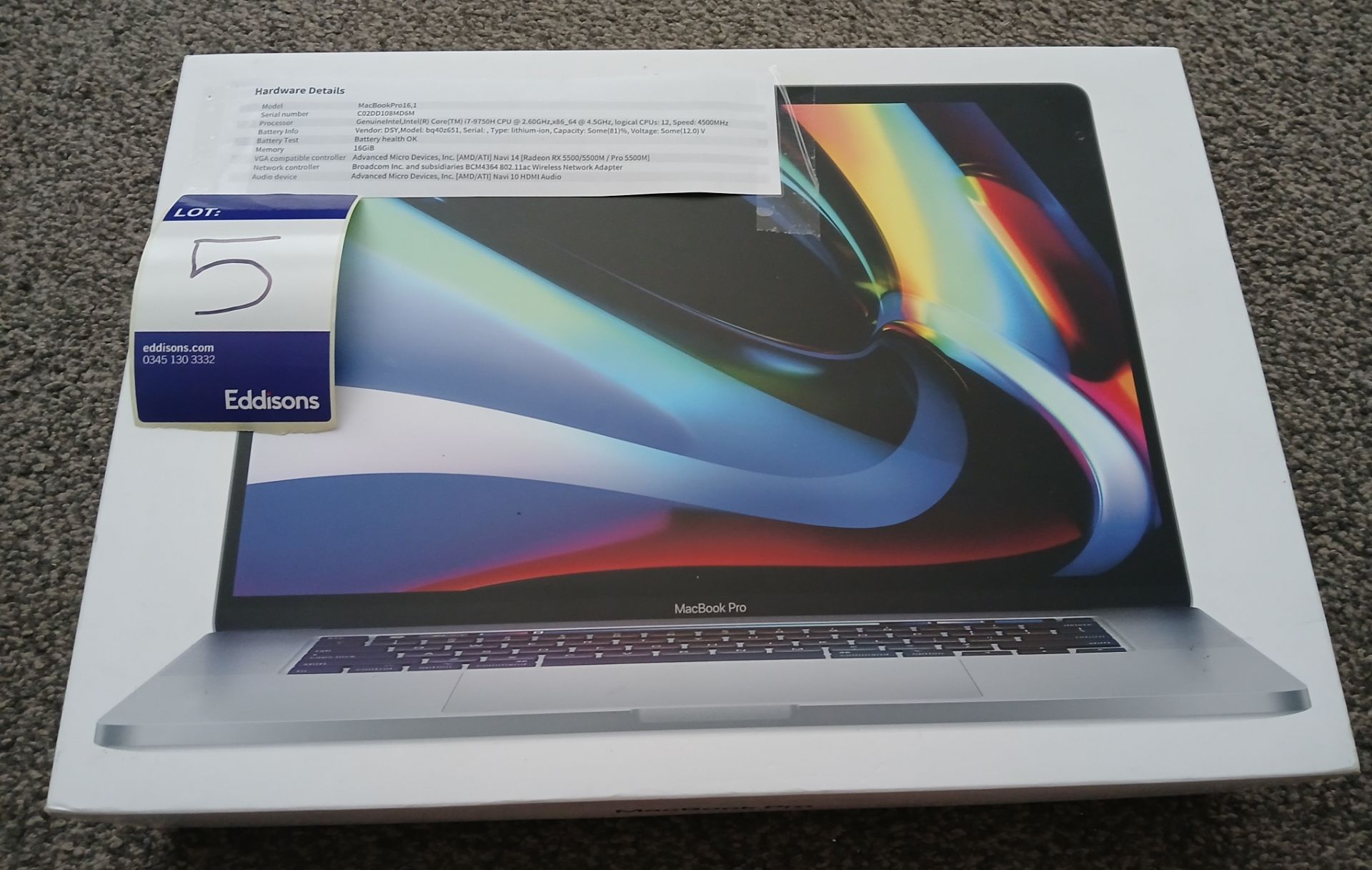 Apple MacBook Pro (16”, 2019) with charger, Serial Number C02DD108MD6M (Please refer to the pictures