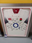Framed and Signed England XL Rugby Shirt (Located in Stockport)