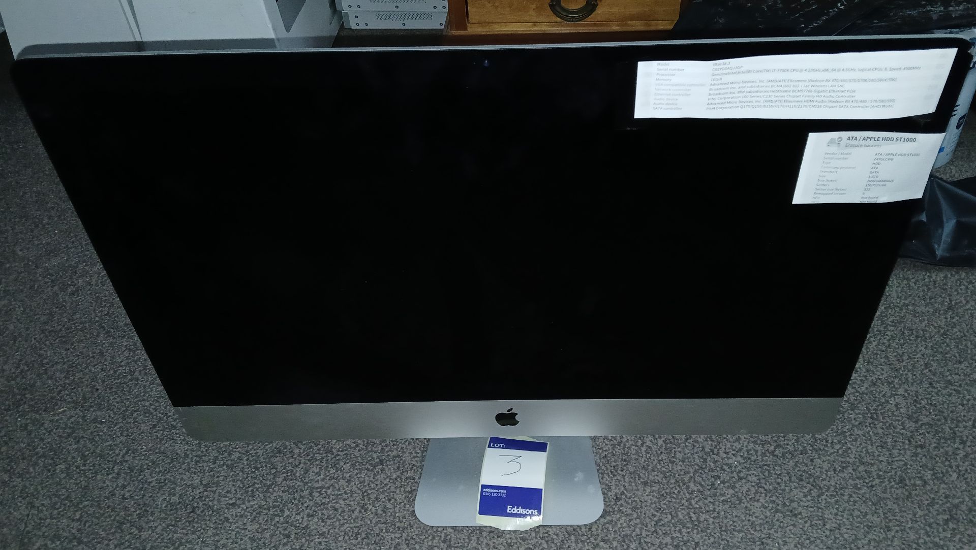 Apple iMac (Retina 5K, 27”, 2017), Serial Number C02YD0AQJ1GP (iMac only, no mouse, keyboard, or - Image 2 of 6