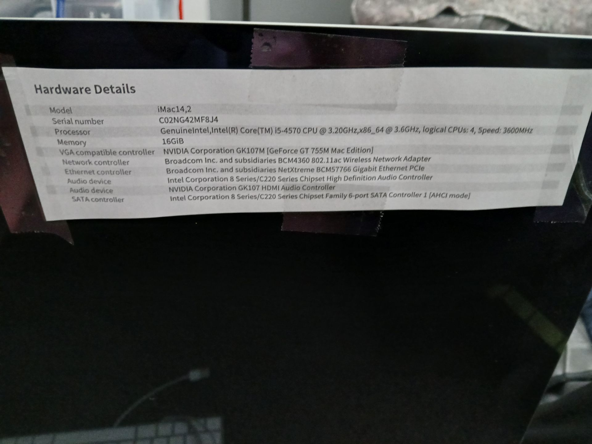 Apple iMac (27”, Late 2013) with USB Keyboard and USB Mouse, No Power Cable (Please refer to the - Image 3 of 3