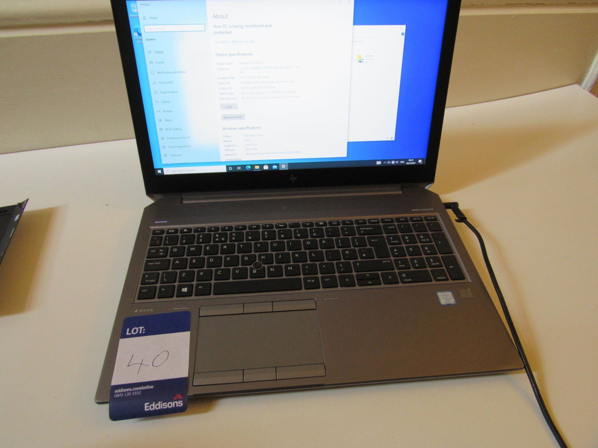 HP Z Book 15 G5 Laptops, Intel Core i7-8850H, 32GB RAM, Samsung MZVLB512 Drive; Charger (Located