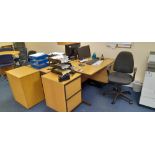 2x Straight edge cantilever office desk with inbuilt drawers and 2x mobile pedestals