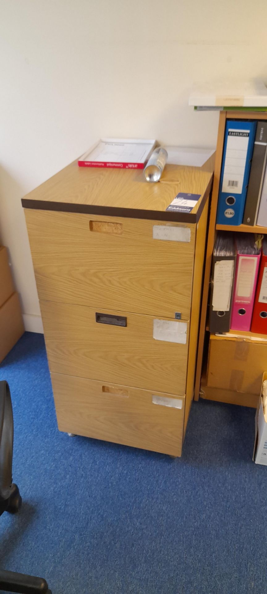 1x 4 drawer and 1x 3 drawer matching wood effect filing cabinets. Contents excluded - Image 3 of 3