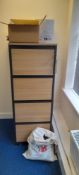 1x 4 drawer and 1x 3 drawer matching wood effect filing cabinets. Contents excluded