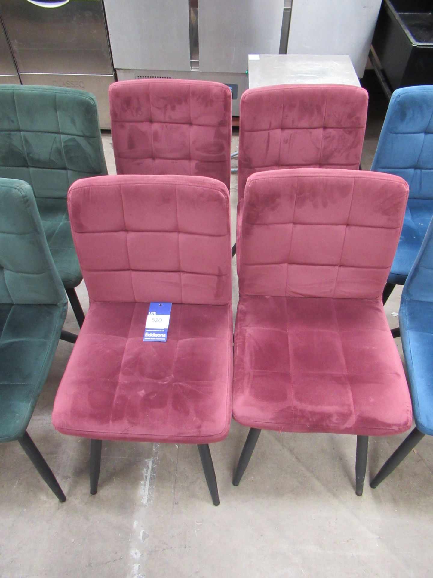 4x Maroon Suede Effect Chairs