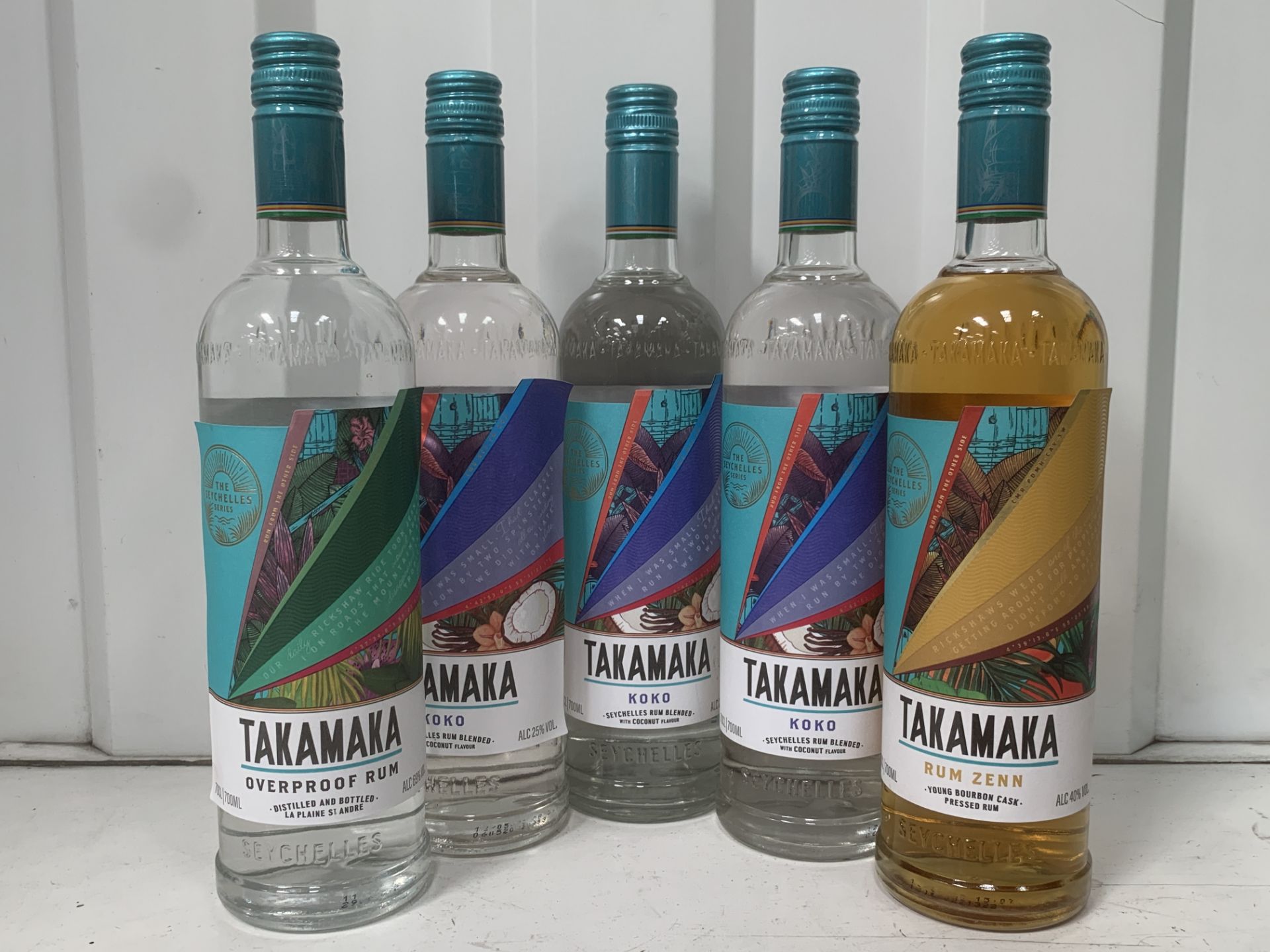 5x Bottles of Takamaka Rum; 1x Ovenproof 69%, 70cl, 1x Rum Zenn 40%, 70cl and 3x Koko 25%, 70cl