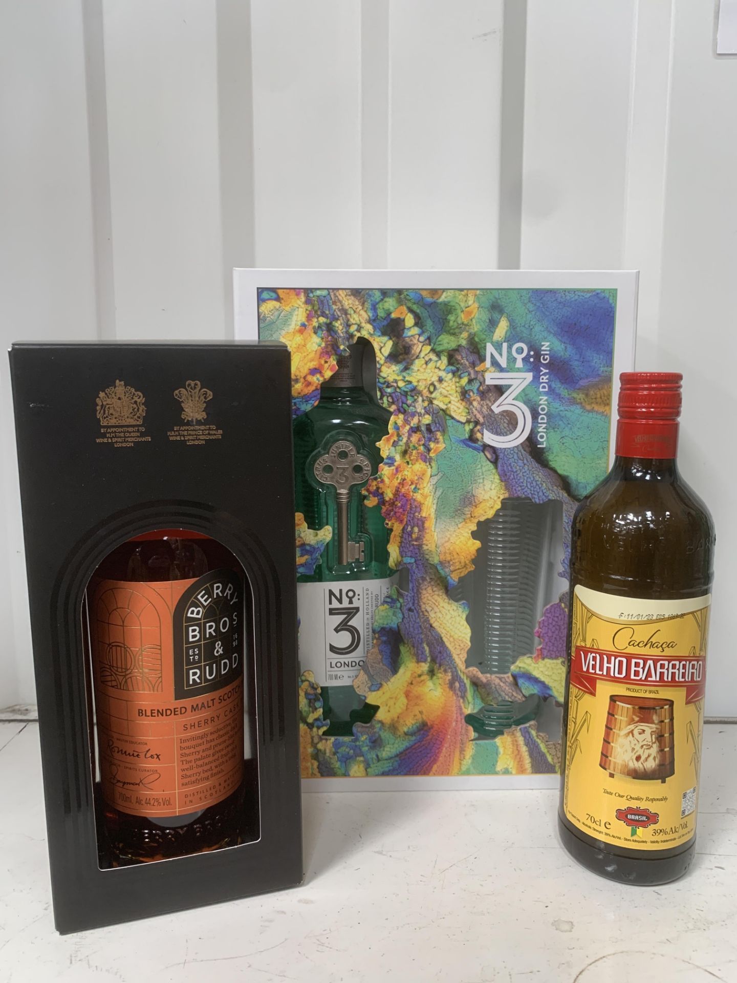 3x Bottles of Spirits including Berry Bros & Rudd Whisky 44.2%, 70cl, 1x Velho Barreiro 'Cachaca' 39