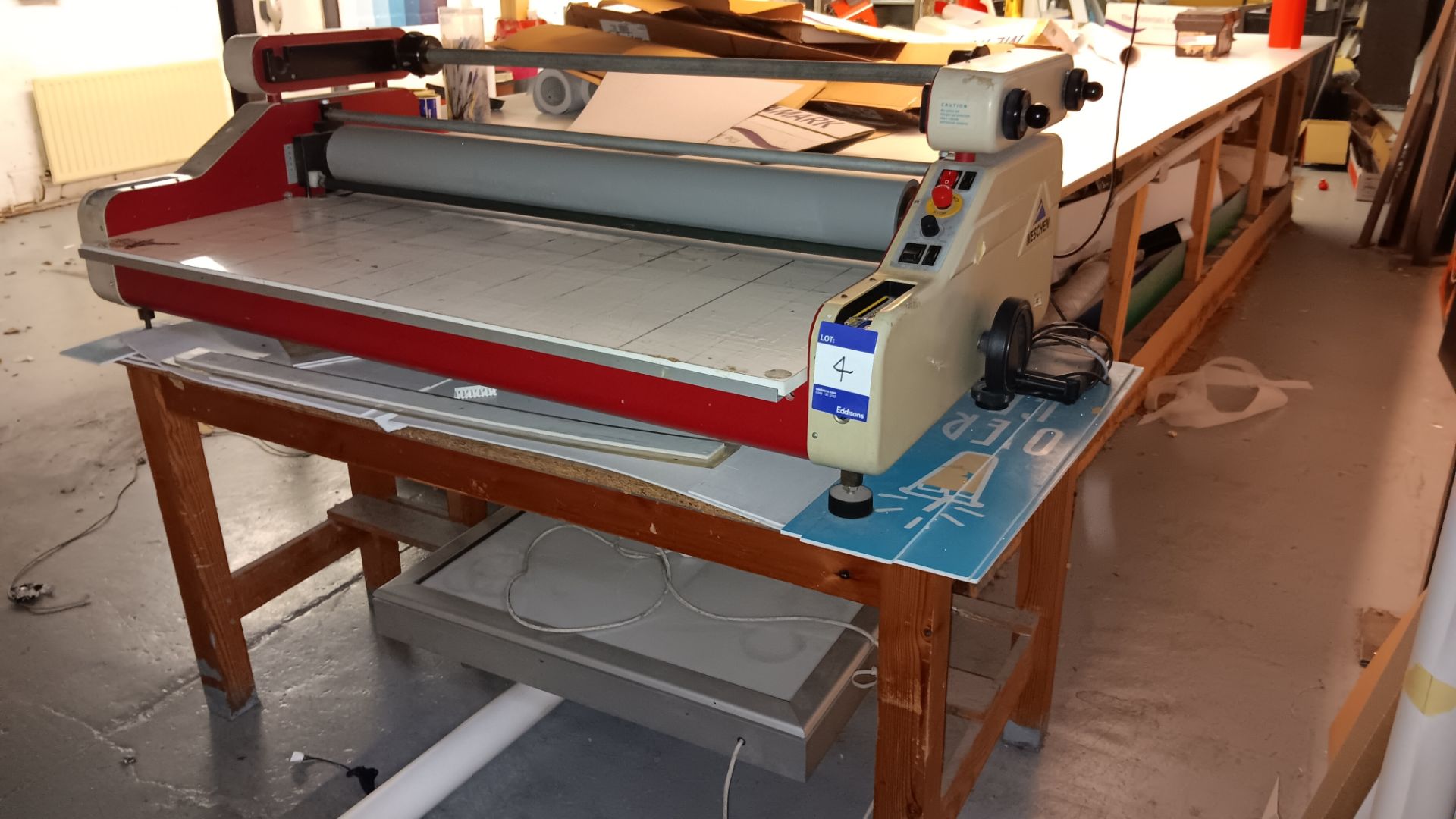 Neschen K1000-N cold laminator, 240v, serial number 17112 and a table top light table – Located in