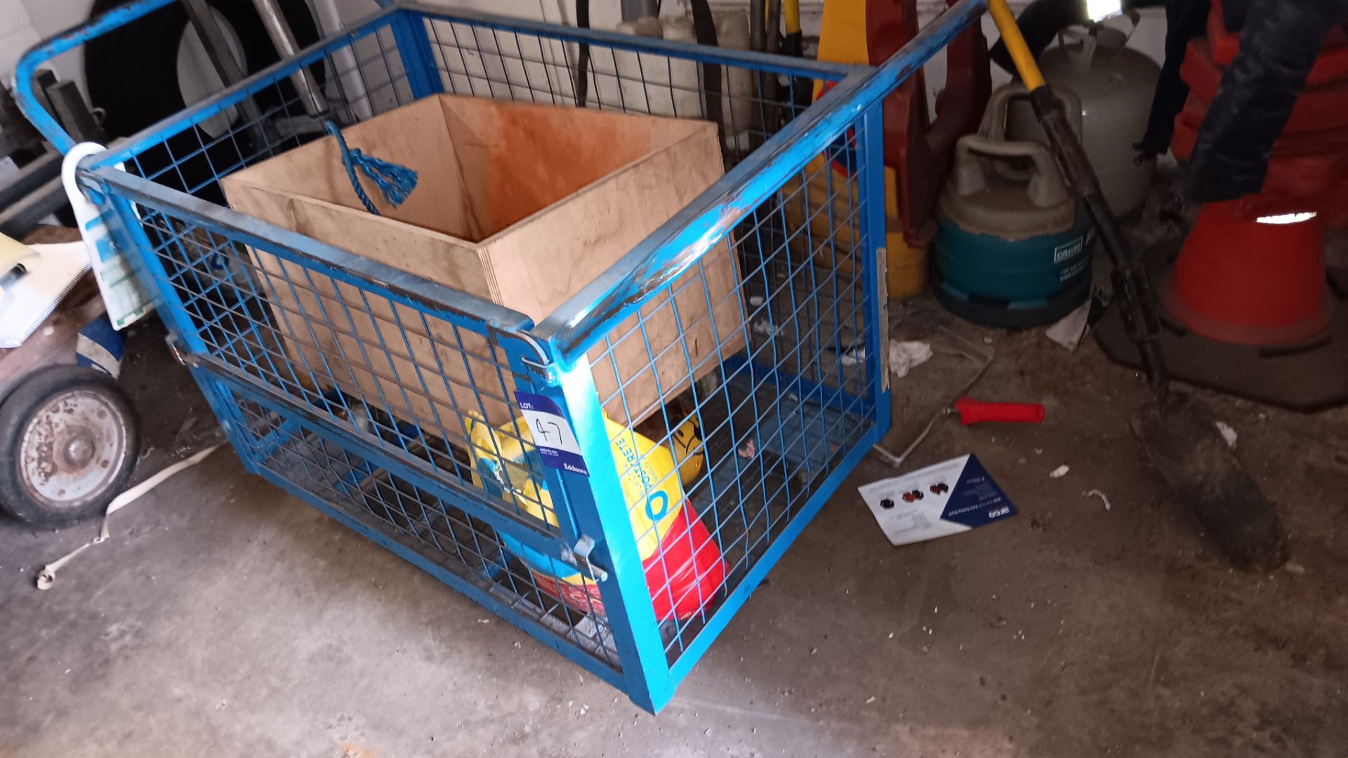Multi purpose platform truck with mesh sides and homemade wooden box trolley – Located in Unit 3 - Image 2 of 3