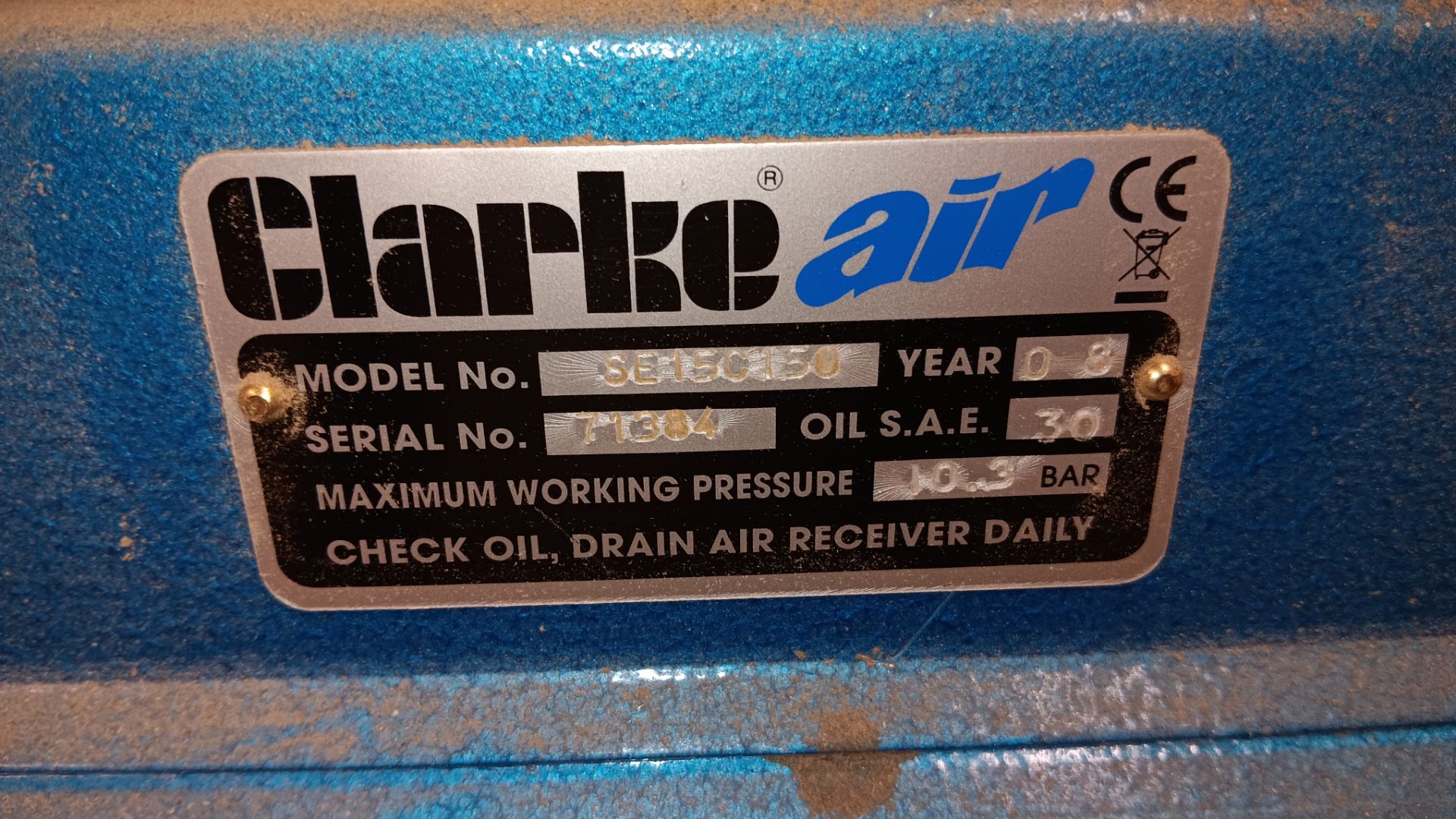 Clark Air SE150150 Industrial 150 litre air compressor, 240v, serial numnber 71384 (2008) – - Image 3 of 3