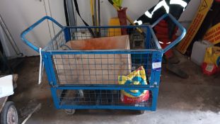 Multi purpose platform truck with mesh sides and homemade wooden box trolley – Located in Unit 3