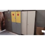 3 x steel upright twin door cupboards approx 1,800 (h) x 900 (w) and contents as photographed –